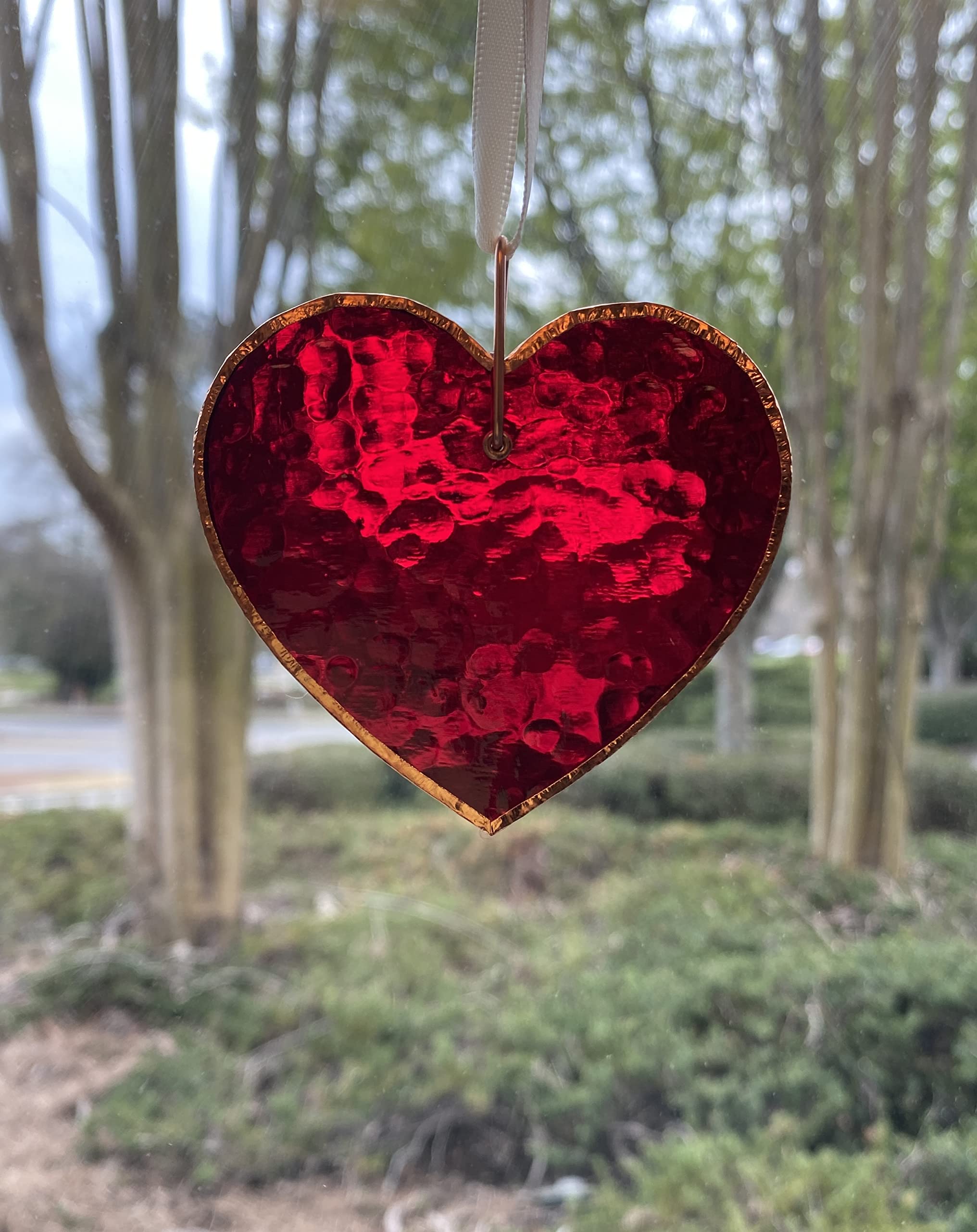 When A Cardinal Sings Memorial Gift: Stained Red Glass Heart