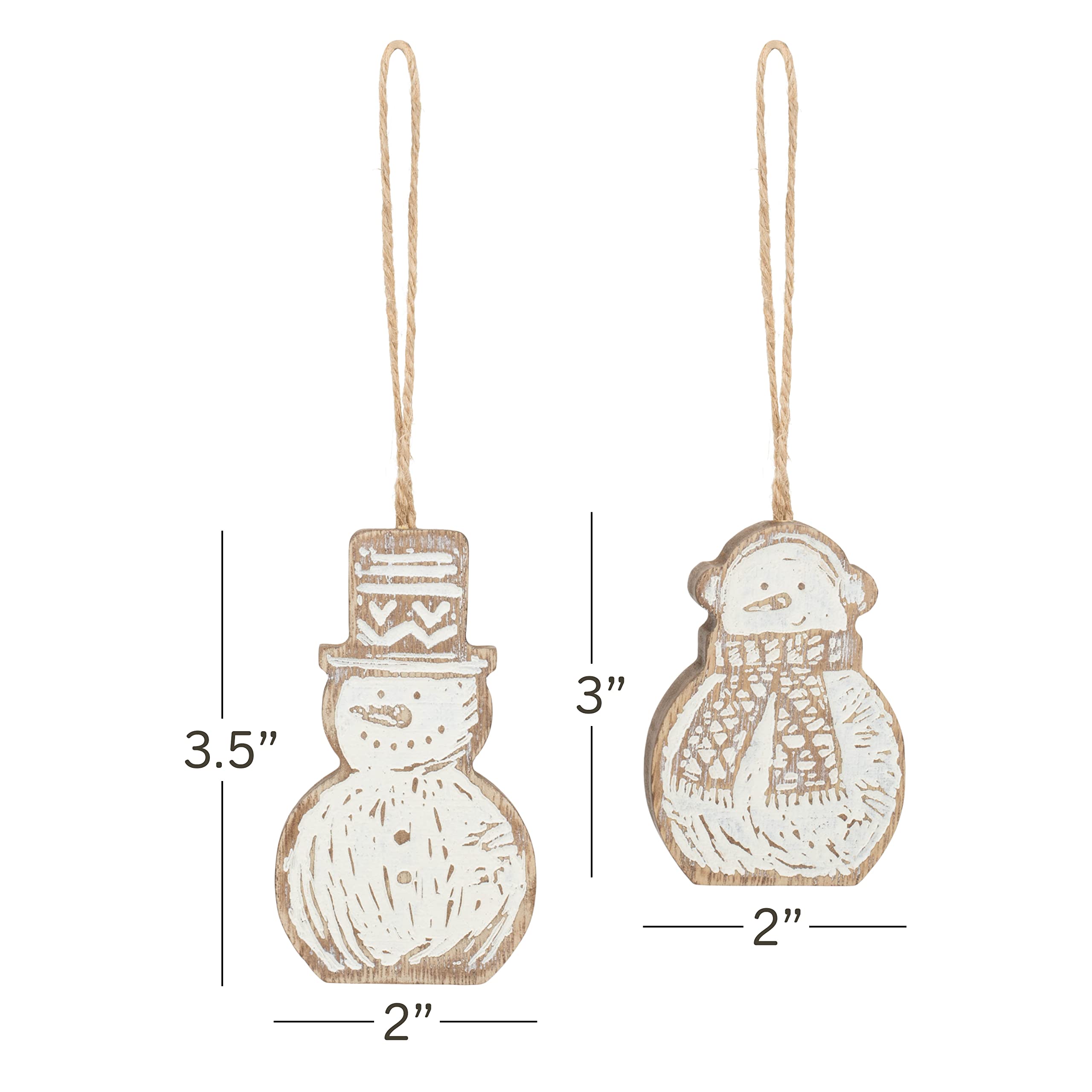 Wood Snowmen Ornaments - 2 Assorted