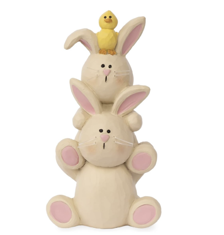 Blossom Bucket Hoppy Holidays Stacked Bunnies with Chick Figurine – Festive Easter Decoration