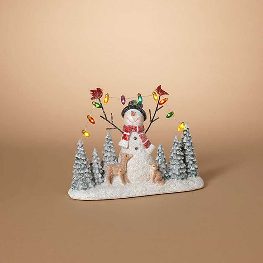 Gerson Lighted Holiday Snowman Decor Scene with Timer 11" Tabletop Figurine