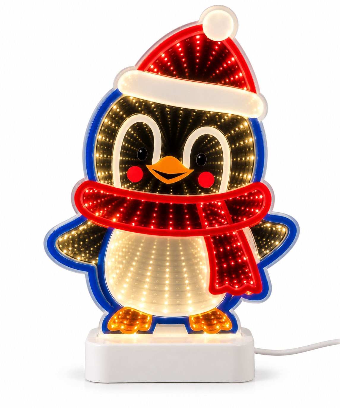 Gerson 11" Lighted Double-Sided Infinity Mirror Penguin Tabletop Decor