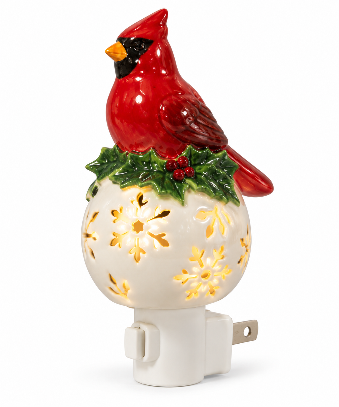 Christmas Is Forever Ceramic Red Cardinal Night Light Pierced Snowflake Base