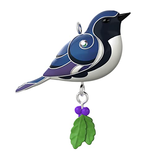 Hallmark Keepsake 1.3" Miniature Plastic Christmas Ornament 2022, Black-Throated Blue Warbler