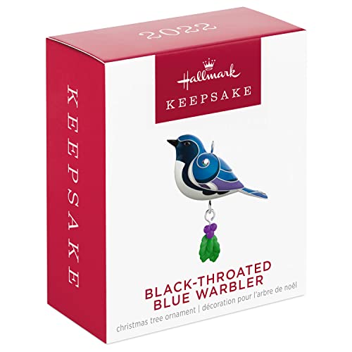 Hallmark Keepsake 1.3" Miniature Plastic Christmas Ornament 2022, Black-Throated Blue Warbler