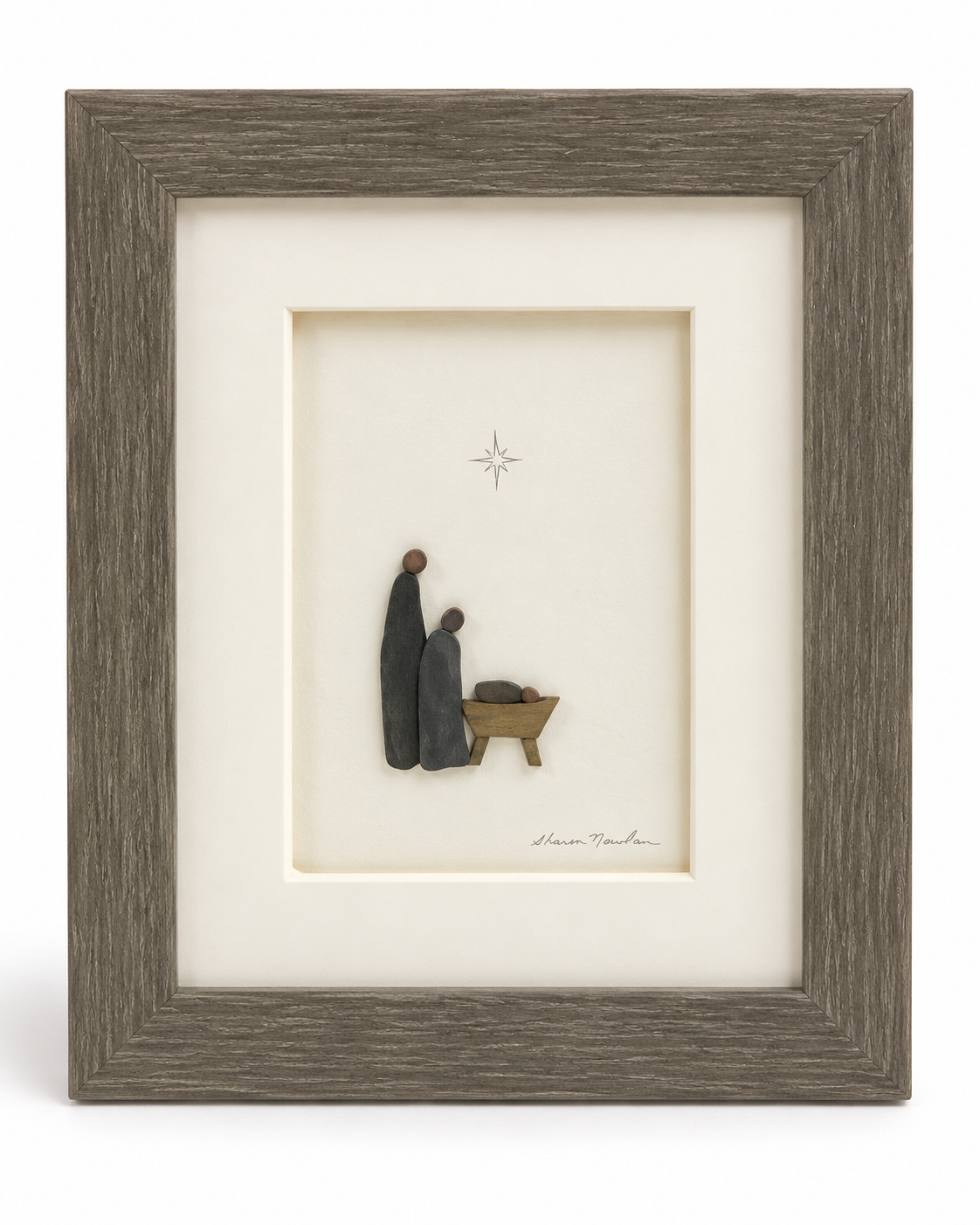 "A Child Is Born" DEMDACO Sharon Nowlan Pebble Art Nativity Framed Picture