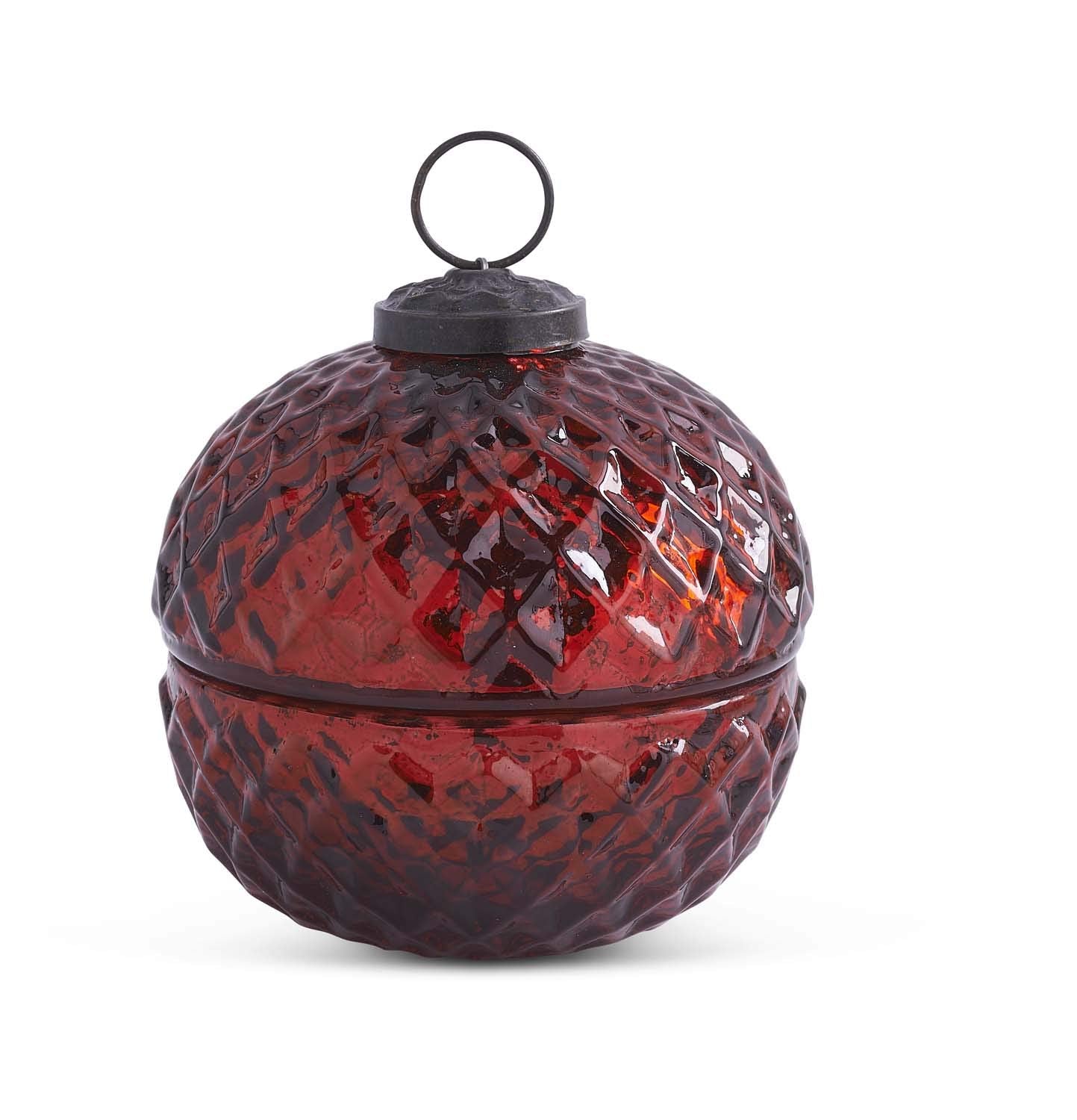 K&K Interiors Assorted 3.5 Inch Filled Red Mercury Glass Lidded Ornament Candles