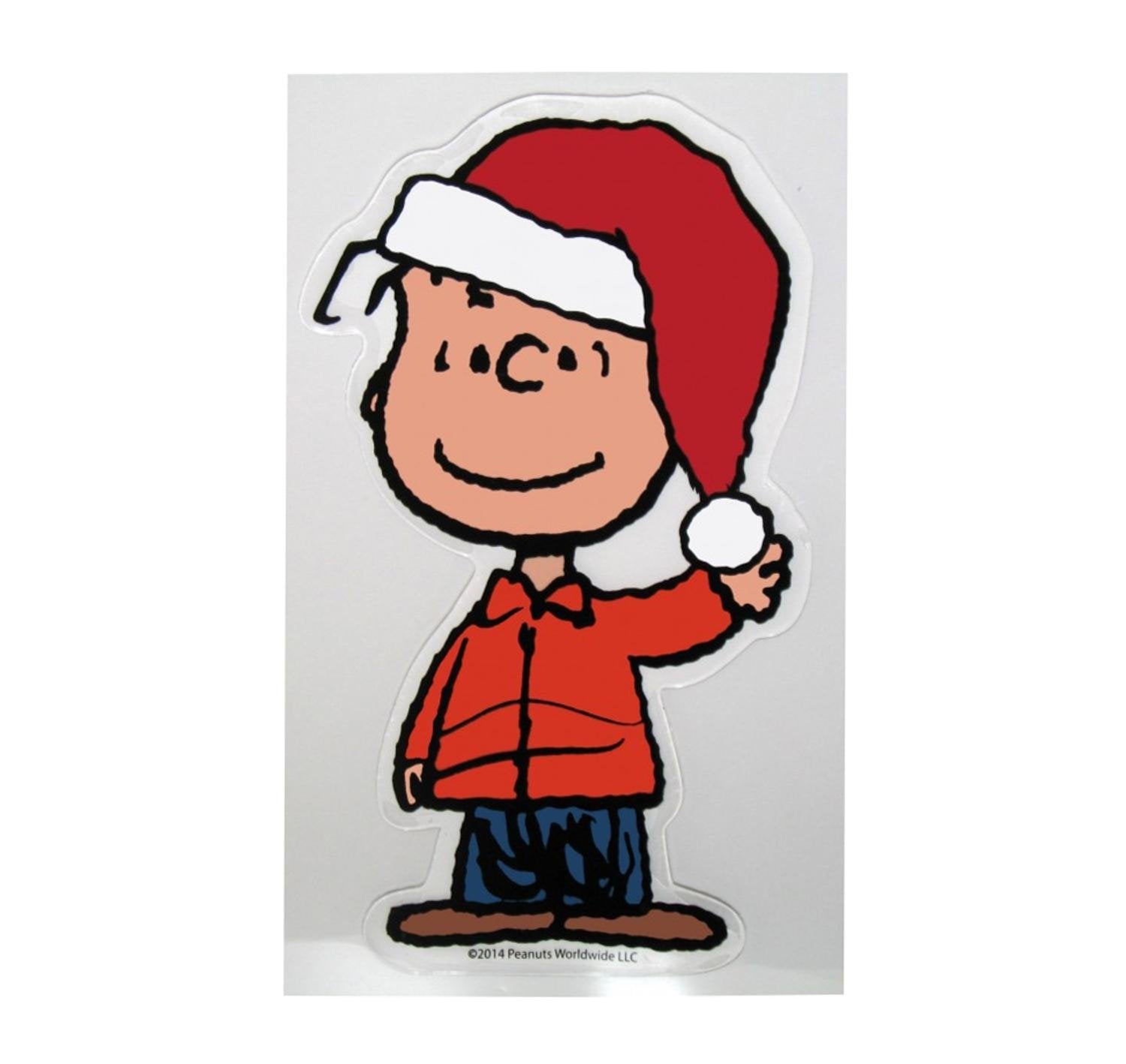 Peanuts Linus Santa Hat Christmas Holiday Gel Window Cling Decor
