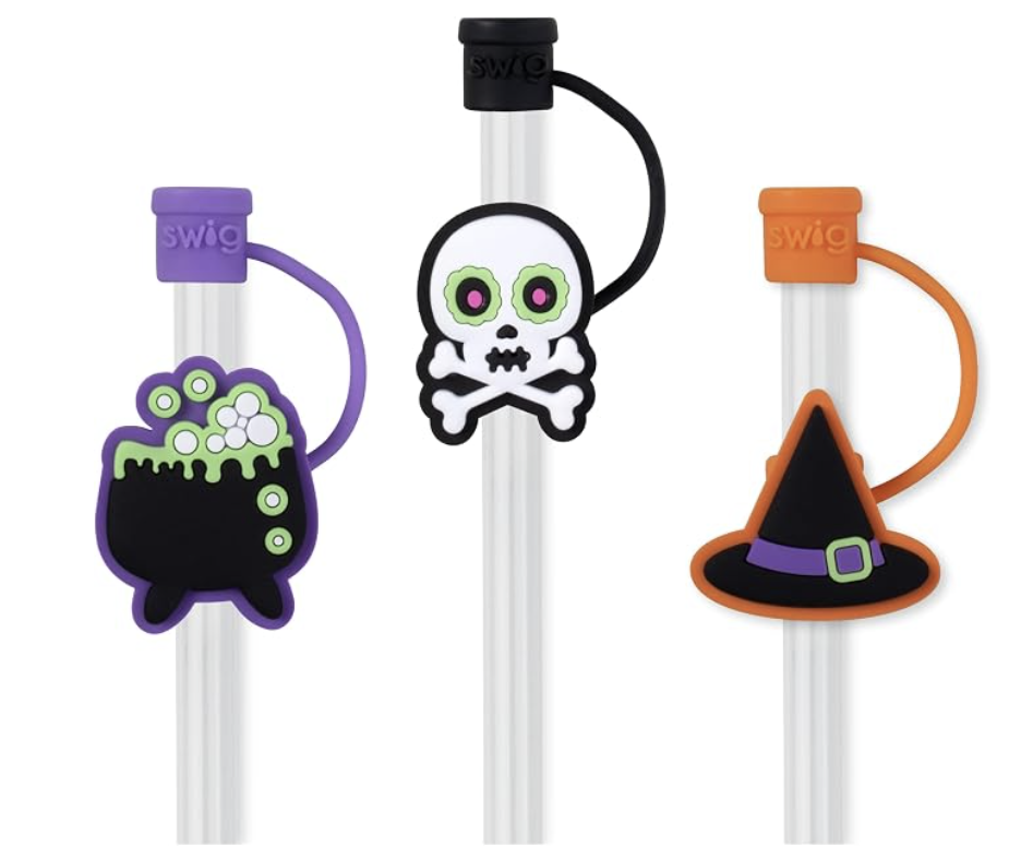 Swig Straw Toppers Set, 3 Reusable Straws with 3 Silicone Straw Covers, Cover Cap with Customizable Length, Compatible with 40oz Tumblers, Tumbler Accessories (Halloween Witch)