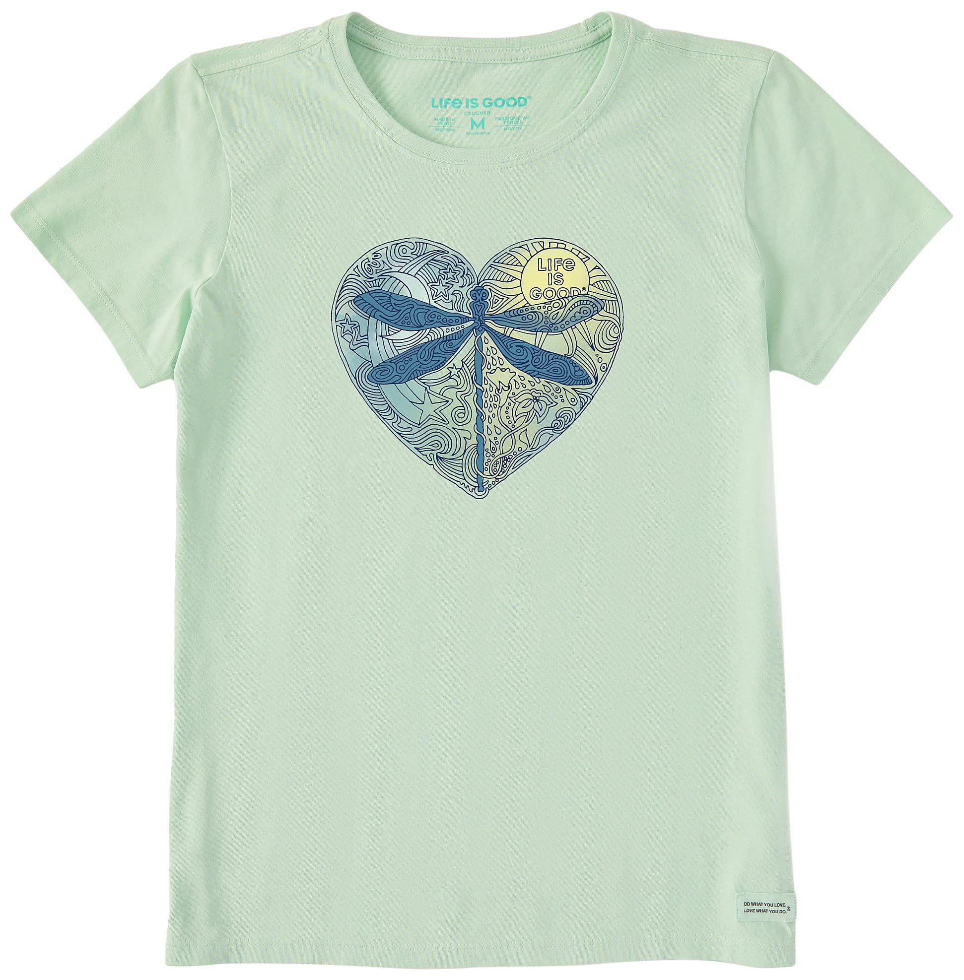 XL Life is Good Women's Dragonfly Heart Sun & Moon Crusher-Lite T-Shirt