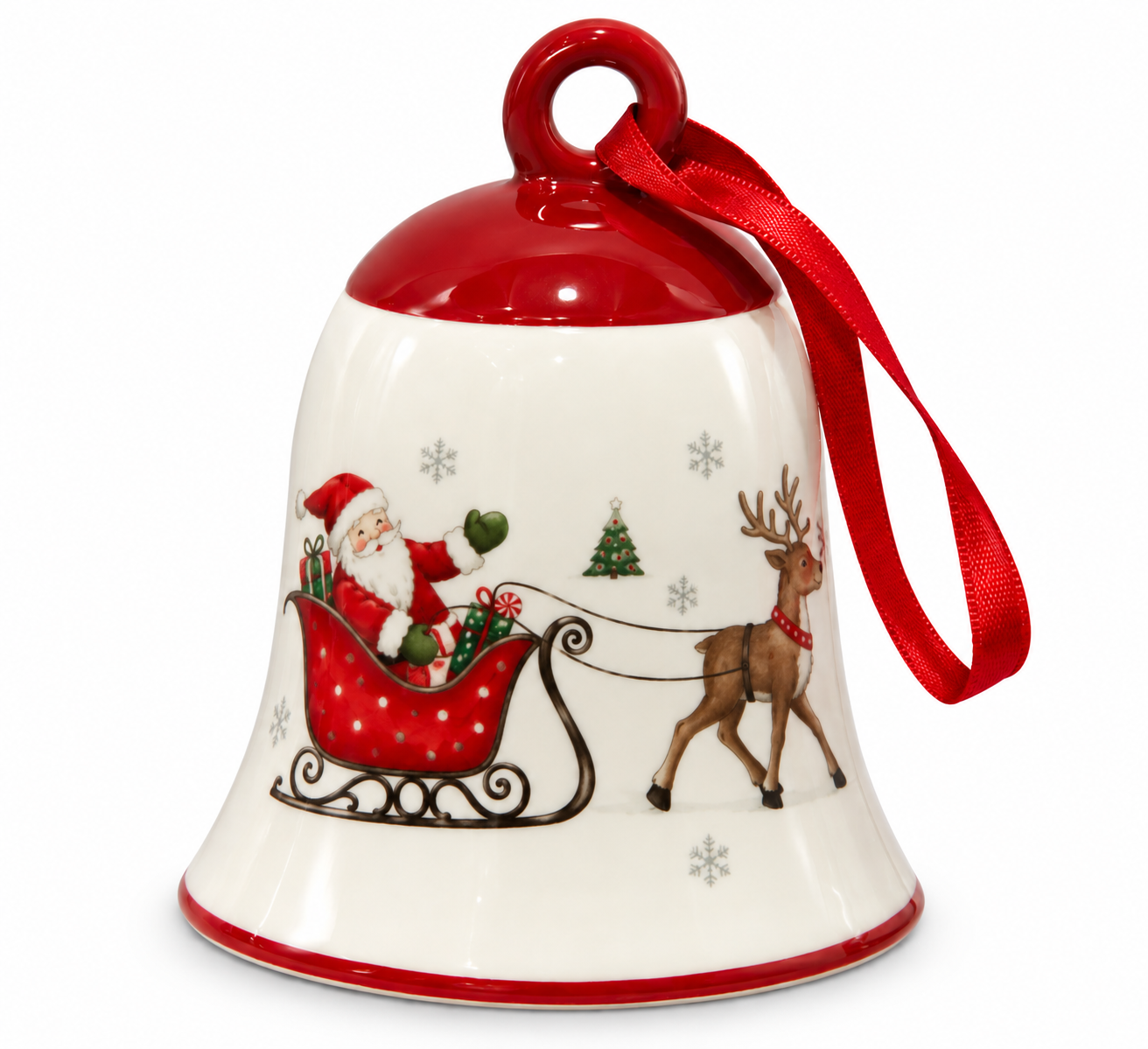 Transpac Ceramic Santa Sleigh with Reindeer Bell Ornament