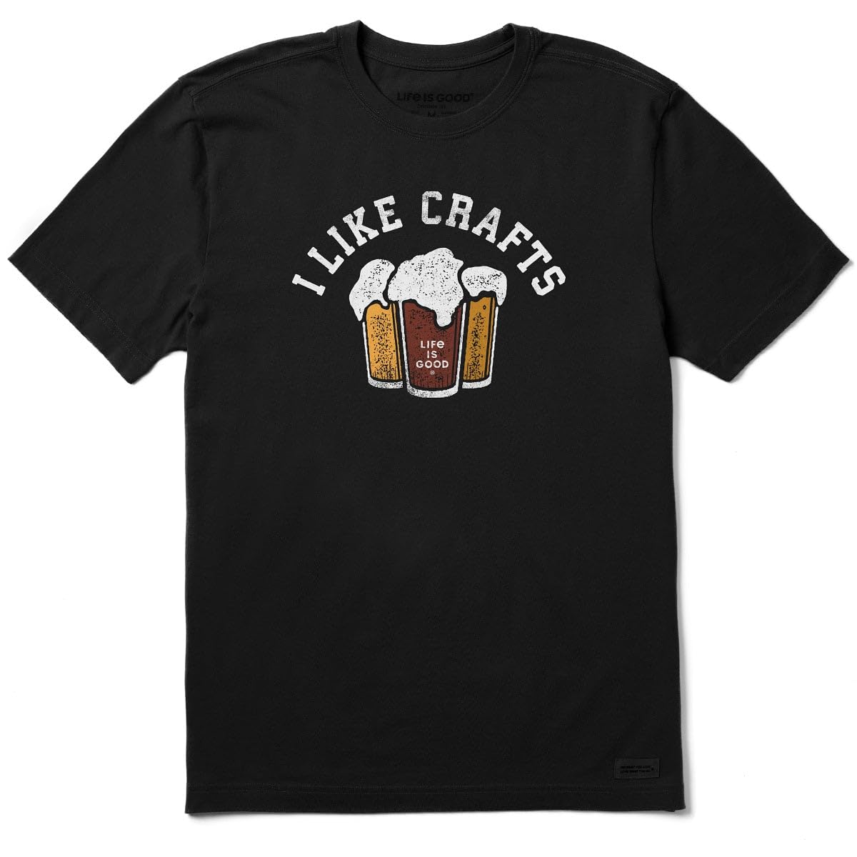 LG Life is Good "I Like Crafts" Craft Beer Graphic Crusher Crewneck T-Shirt (Jet Black)