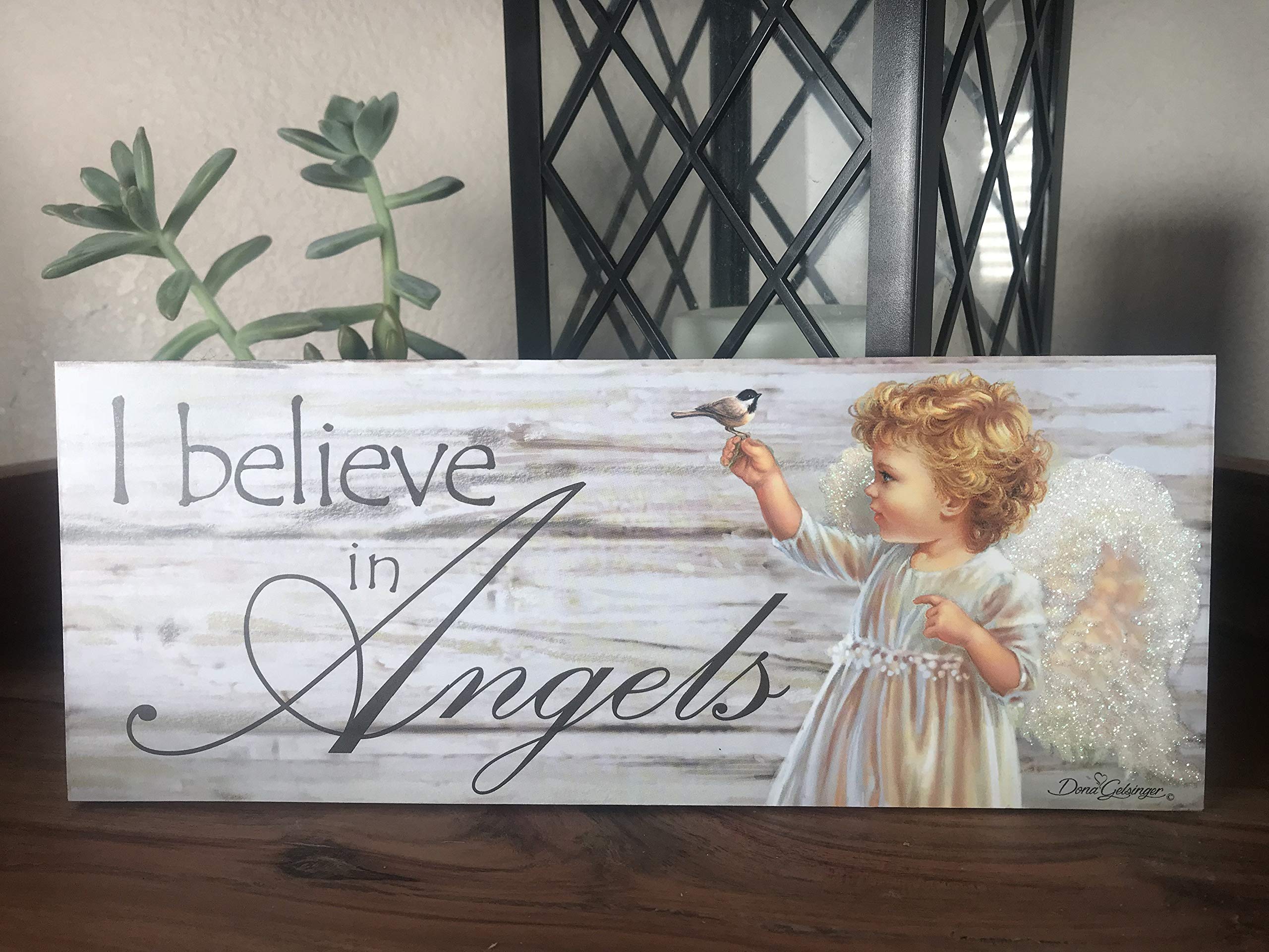 Believe in Angels Wooden Sign with Rope Hanger