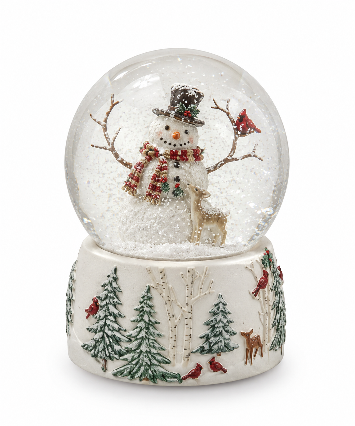 Snowman Woodland Cardinal Glass Snow Globe Christmas Tabletop Decor