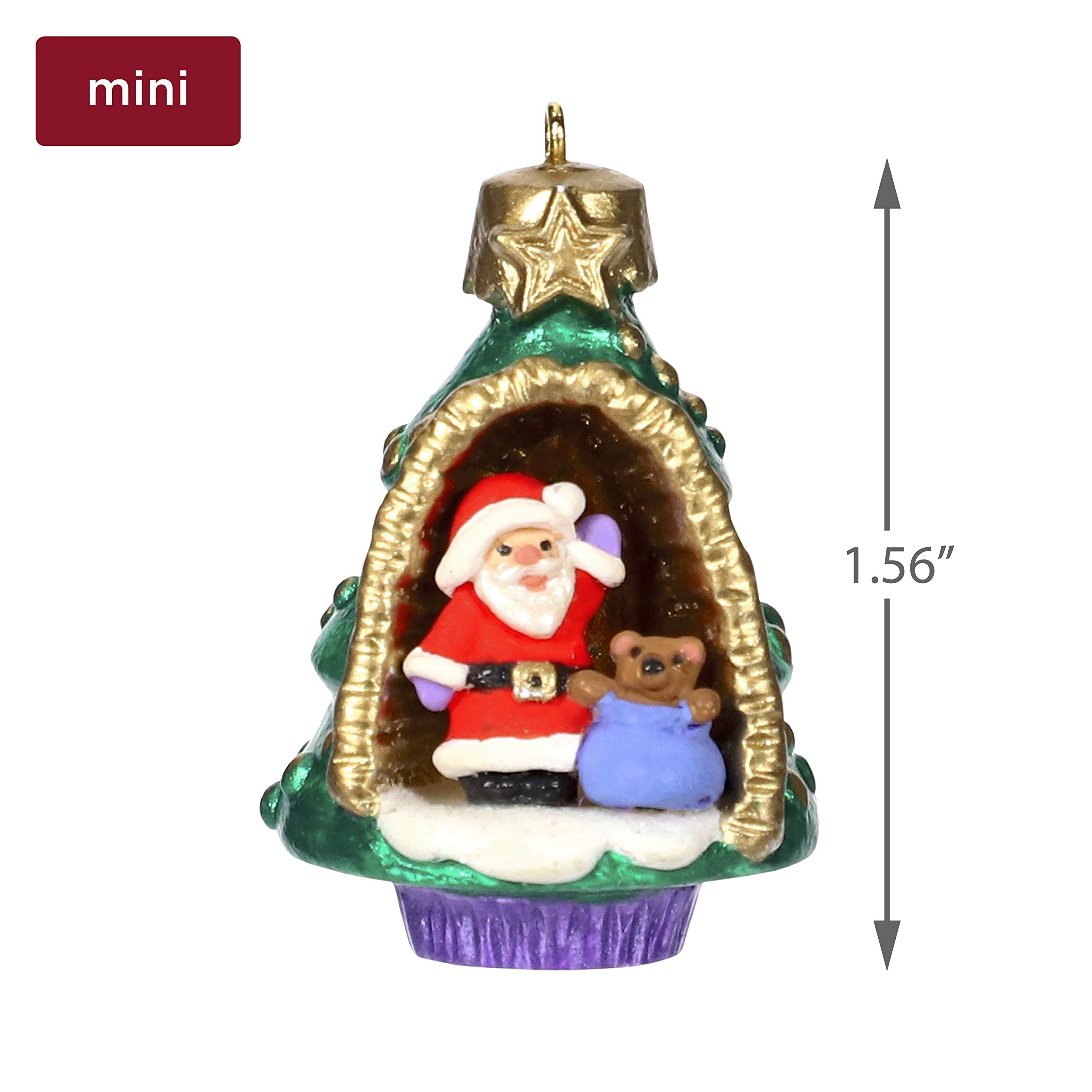 Hallmark Keepsake 0799QXM8269 Mini Christmas Ornament 2019 Year Dated A World Within, Santa and Teddy Bear in Tree Miniature, 1.56"