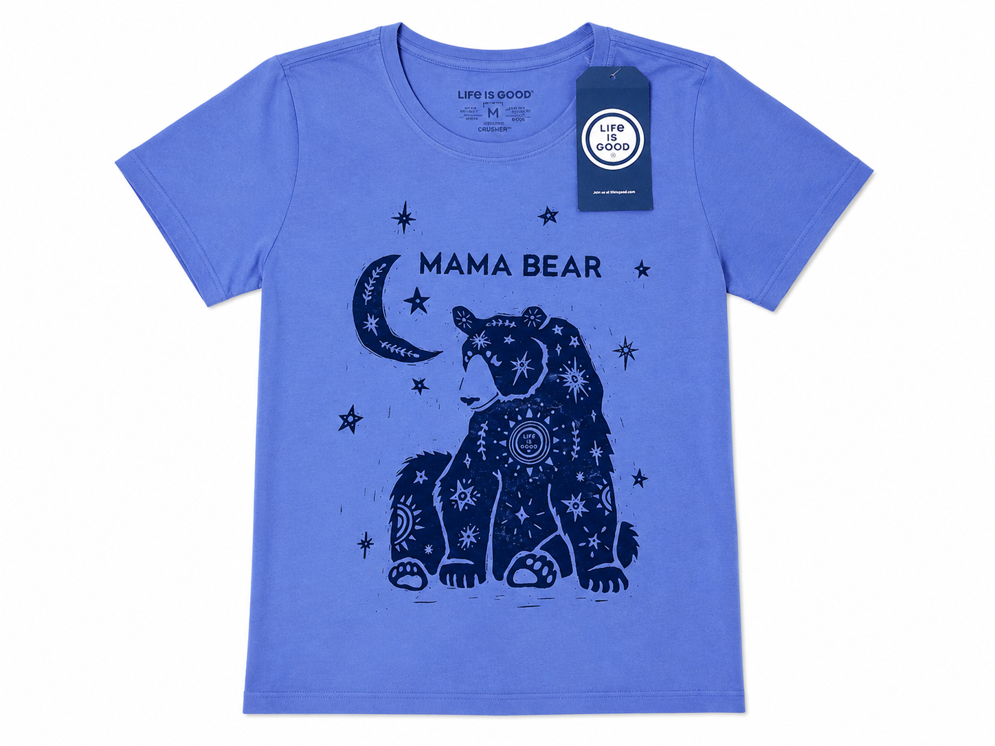 XXL Life is Good® Women’s Celestial "Mama Bear" Graphic Crusher Tee – Periwinkle Blue