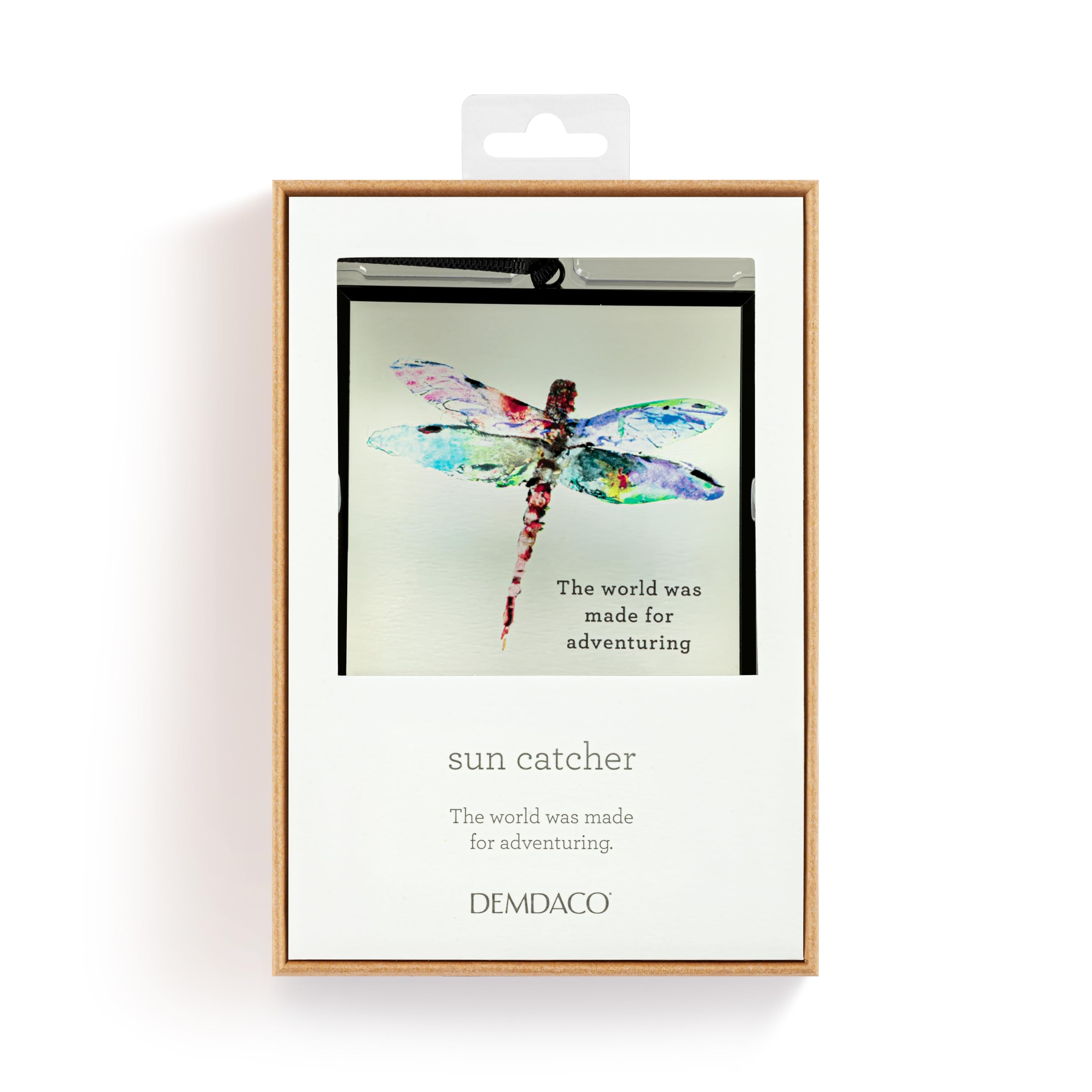 DEMDACO Dean Crouser Collection The World was Made for Adventuring Watercolor Dragonfly 3 x 3 Iron and Glass Square Suncatcher Ornament Display