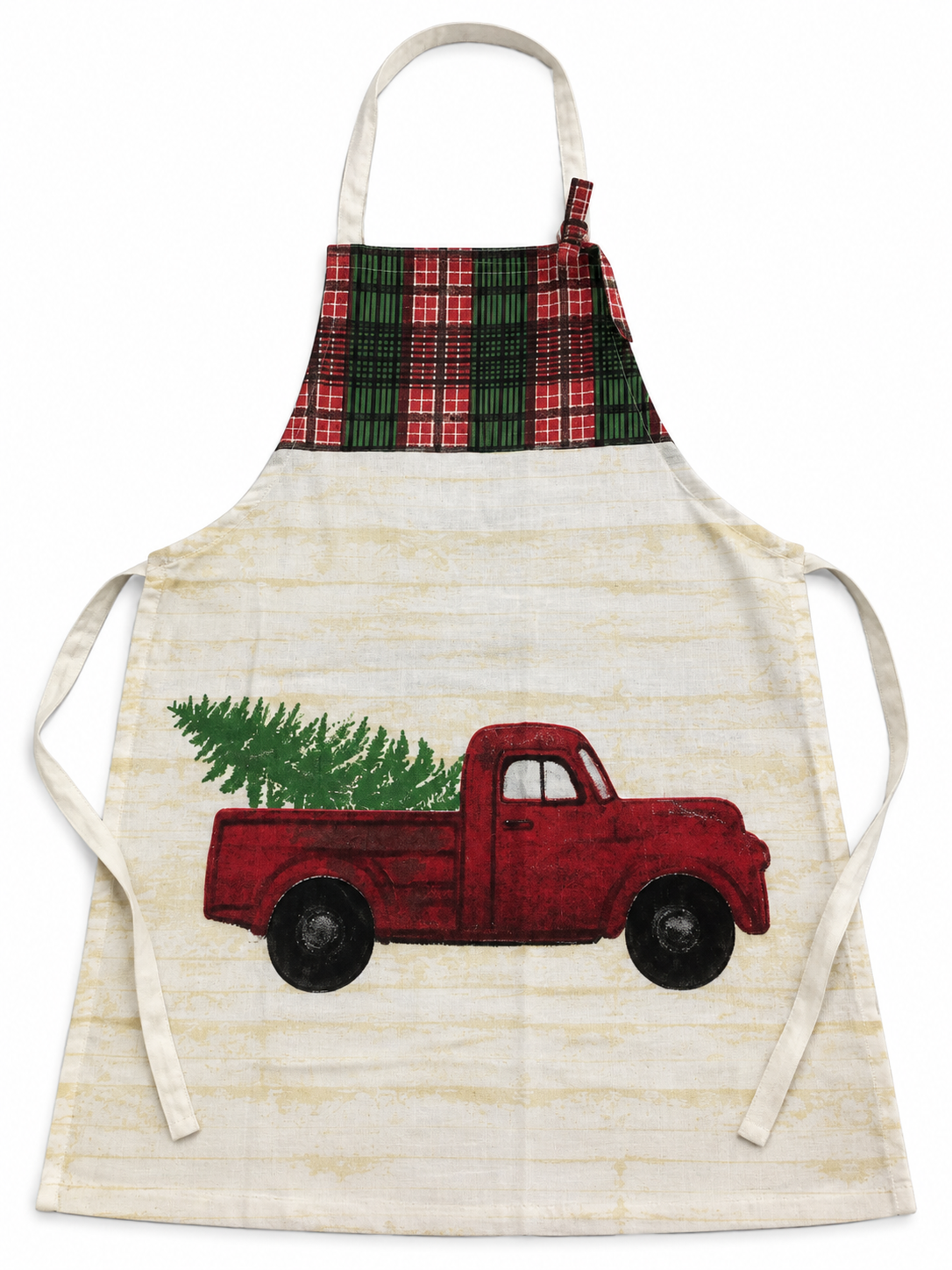 Red Farmhouse Truck Christmas Kitchen Apron Plaid Bib