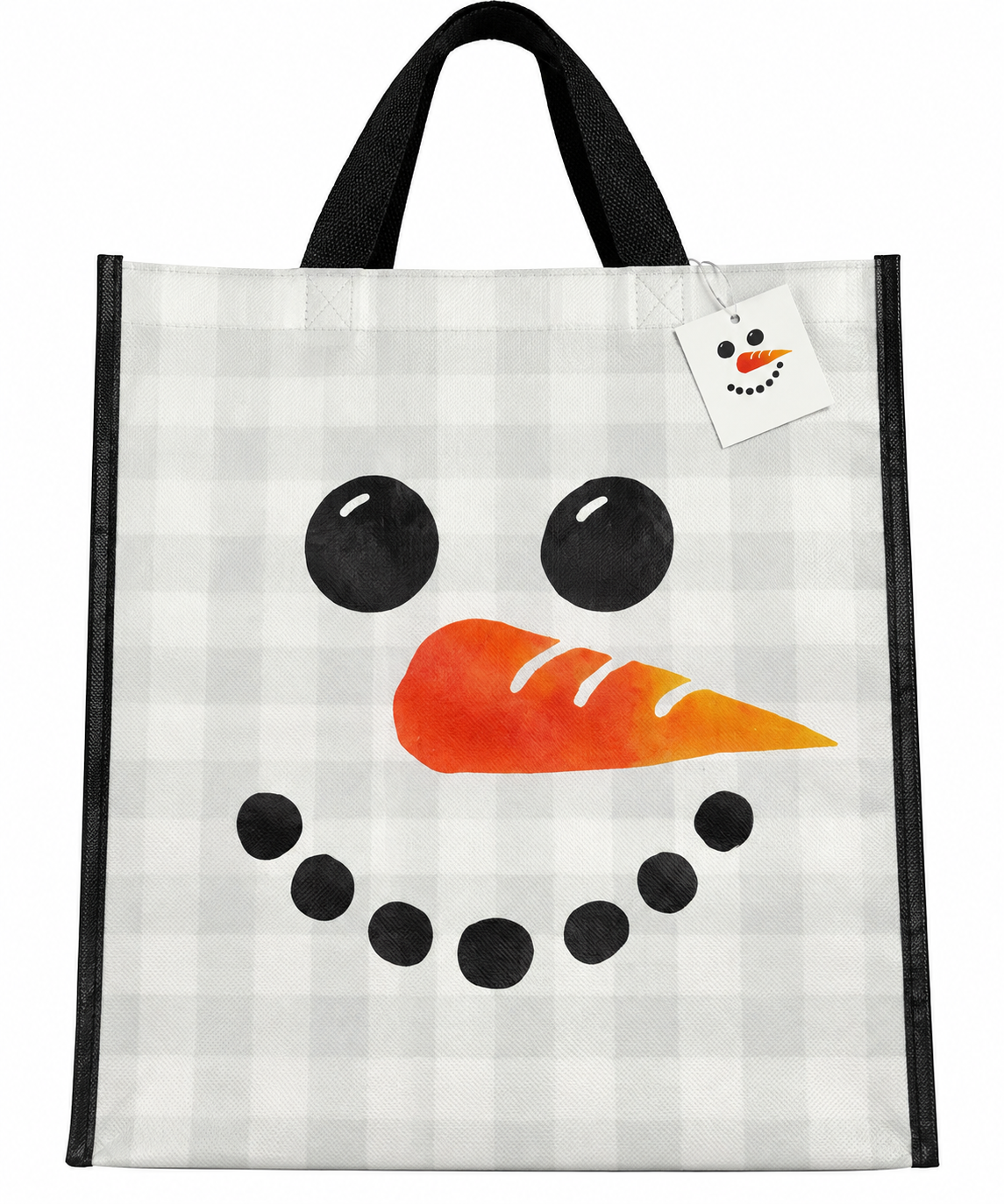 Snowman Face Christmas Reusable Gift Tote Bag White Large