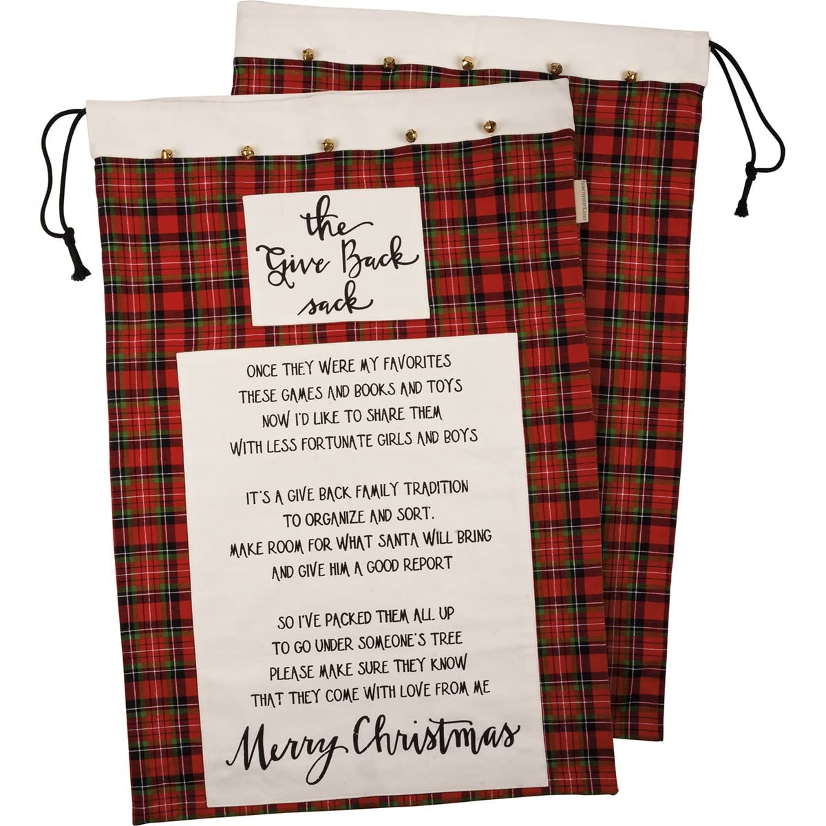 Primitives by Kathy "The Give Back Sack" Christmas Plaid Toy Donation Santa Bag