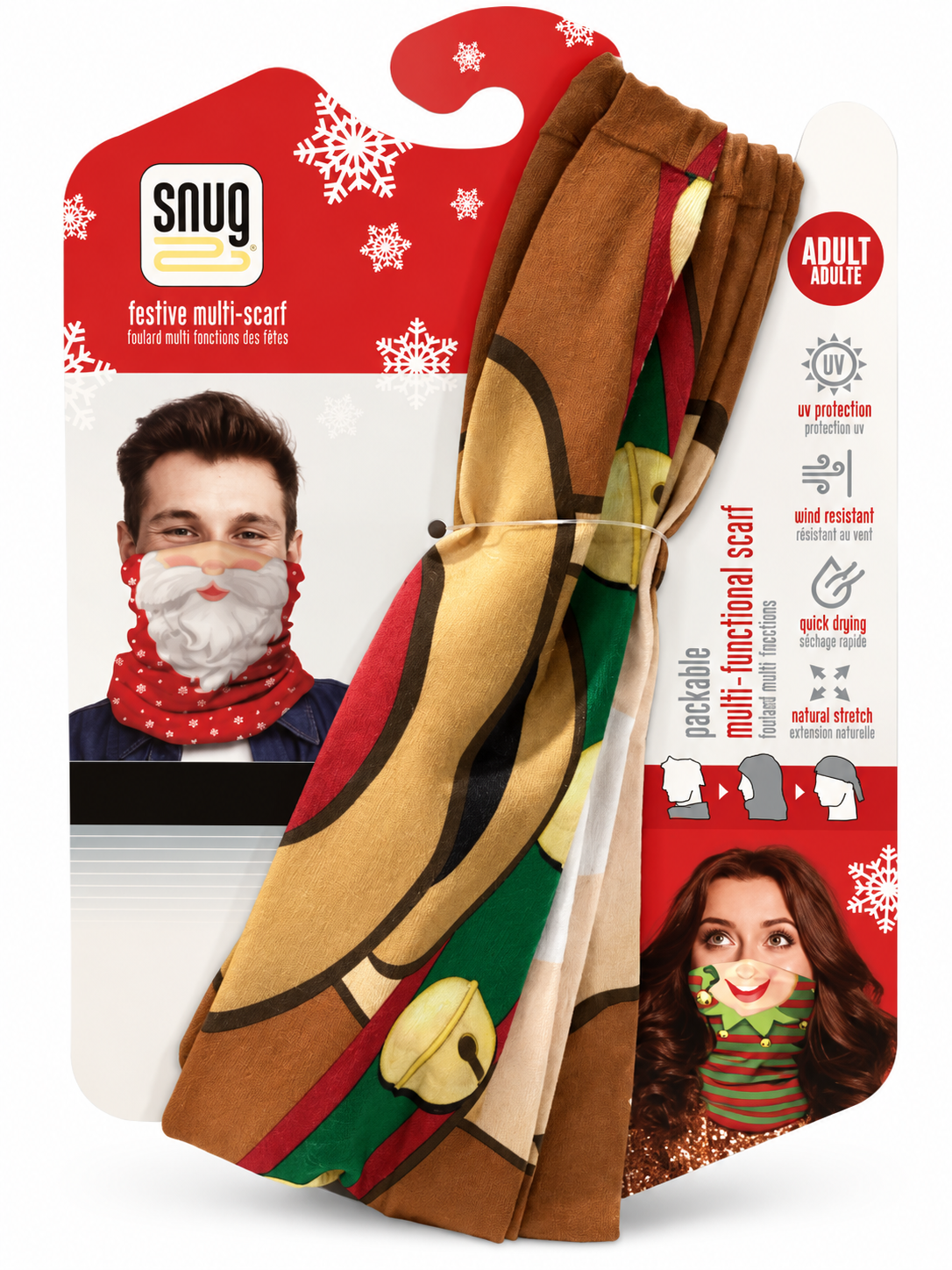 Snug Festive Multi-Scarf Adult Neck Gaiter - Holiday Reindeer Face Cover & Bandana