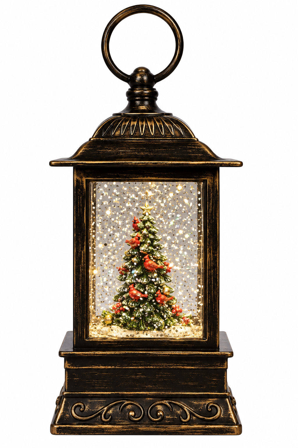 Christmas Is Forever 10.5" Cardinal Tree Lighted Glitter Water Lantern