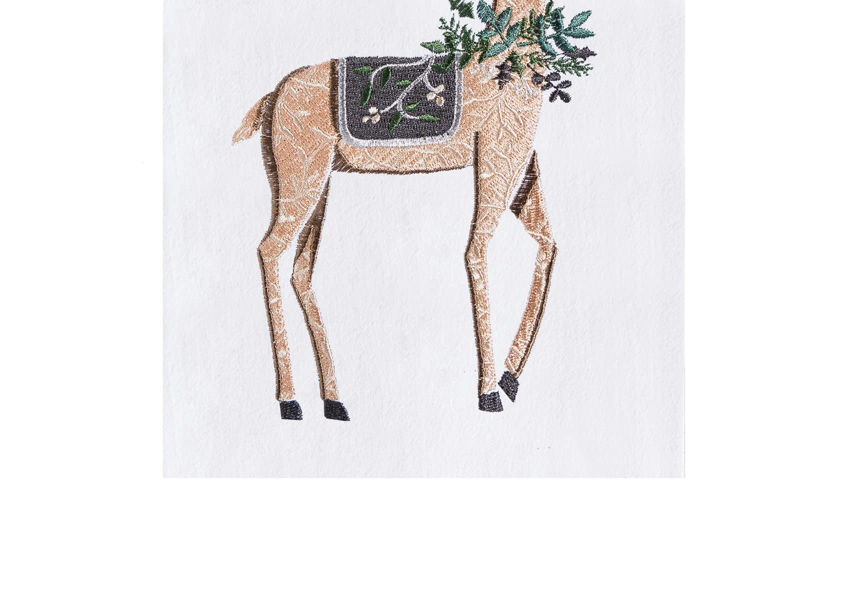 C&F Home Christmas Holiday Classic Reindeer with Holly Wreath Cotton Flour Sack Kitchen Dish Towel Decor Decoration 27L x 18W in. 18" x 27" White