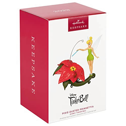 Hallmark Keepsake Christmas Ornament 2023, Disney Tinker Bell Pixie-Dusted Poinsettia, Gifts for Disney Fans