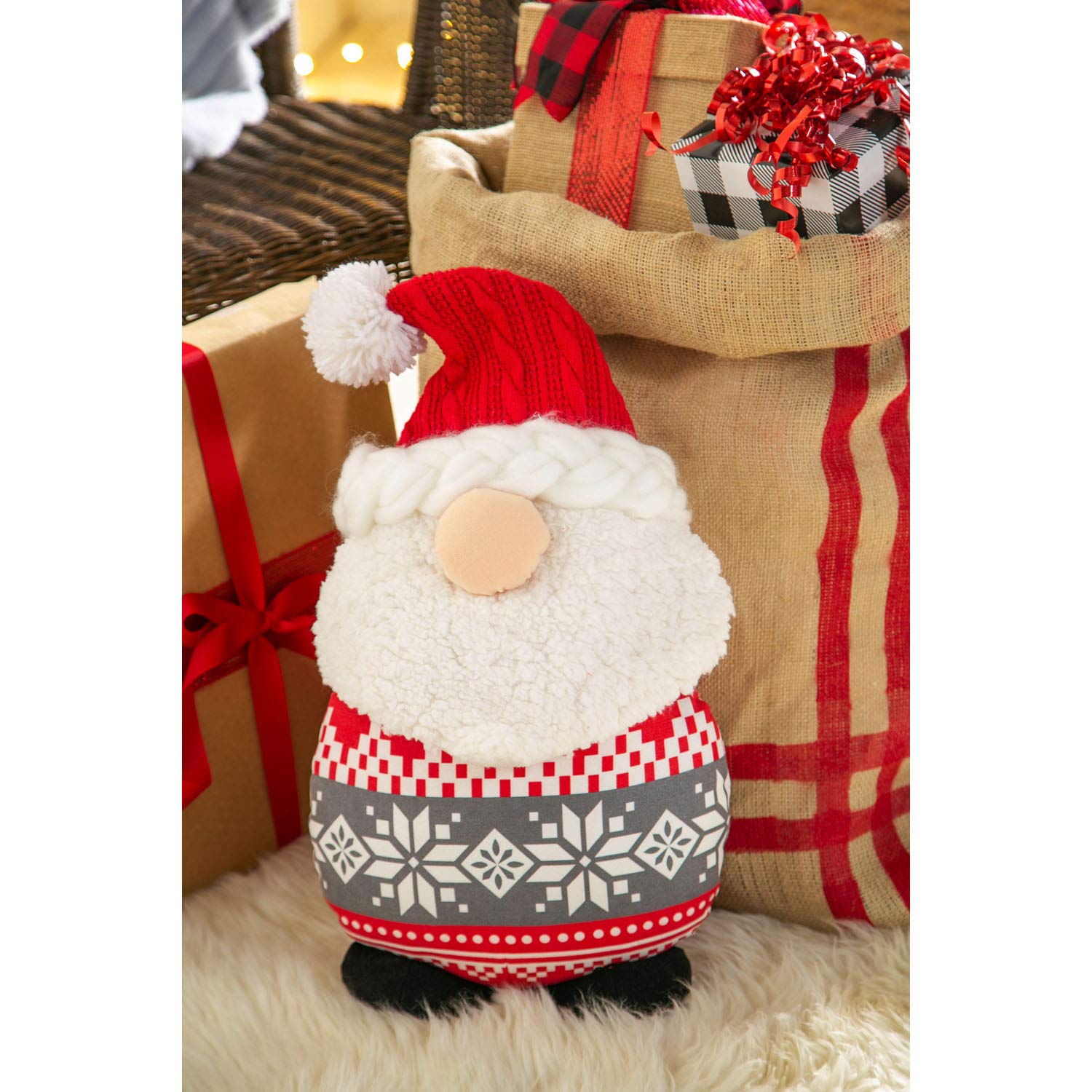 Cypress Home Beautiful Christmas Holiday Garden Gnome Shaped Comfrotable Pillow 10 x6 x 18 Incesh Indoor/Outdoor Decoration for Homes, Yards and Gardens