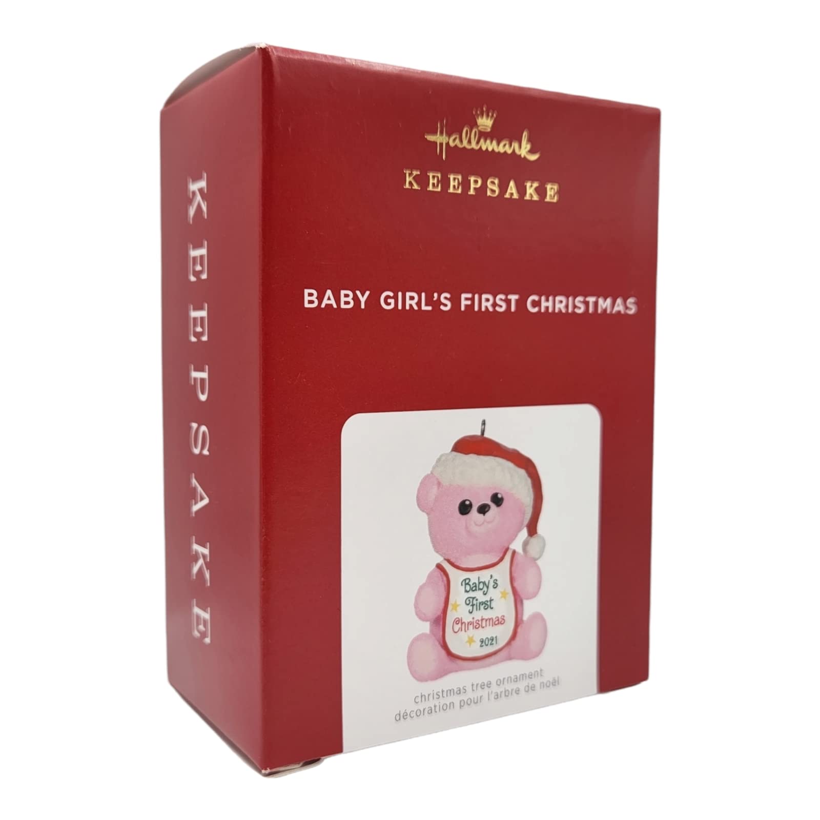 Hallmark Keepsake Christmas Ornament, Year Dated 2021, Baby Girl's First Christmas Pink Bear