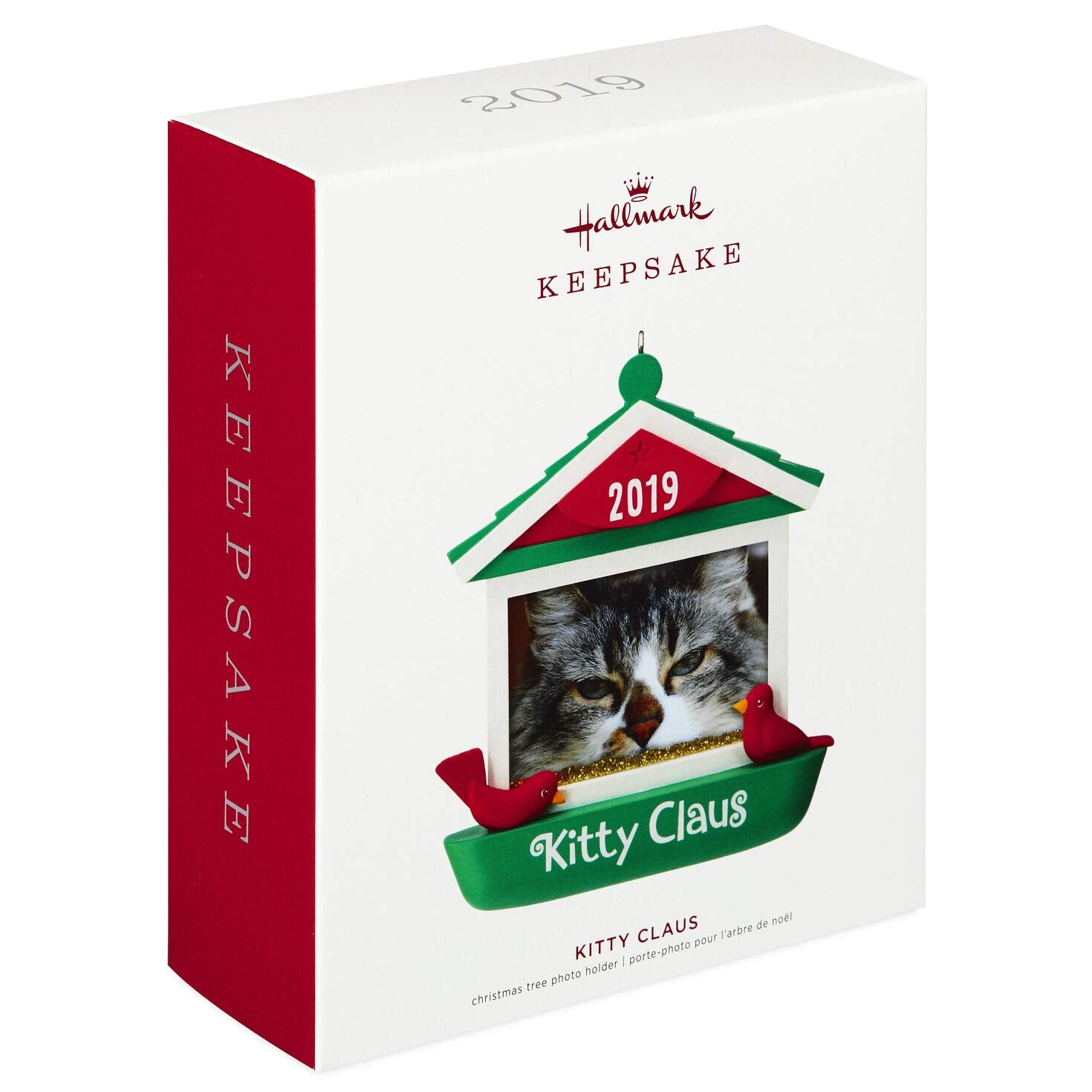 Hallmark Keepsake Christmas Ornament 2019 Year Dated Kitty Claus Cat in Bird Feeder Photo Frame,