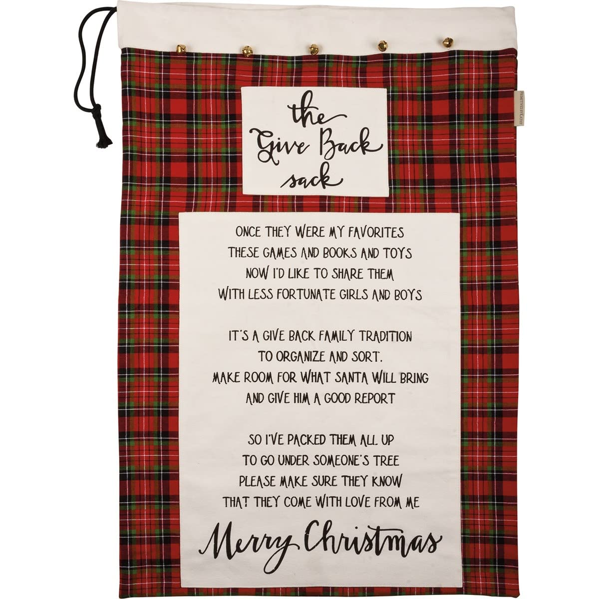 Primitives by Kathy "The Give Back Sack" Christmas Plaid Toy Donation Santa Bag