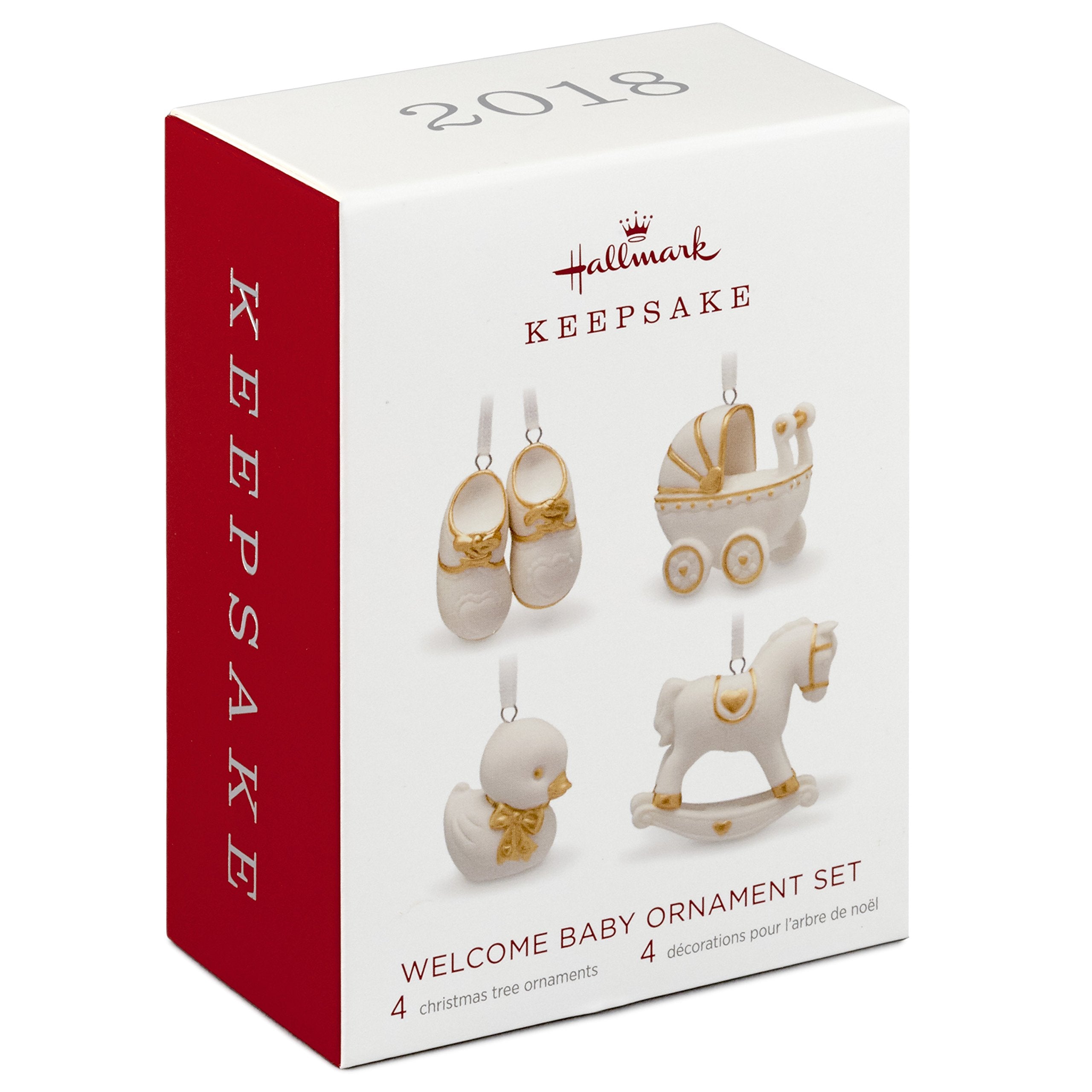 Hallmark Keepsake Mini Christmas Ornaments 2018 Year Dated, Welcome Baby Miniature, Set of 4 Porcelain