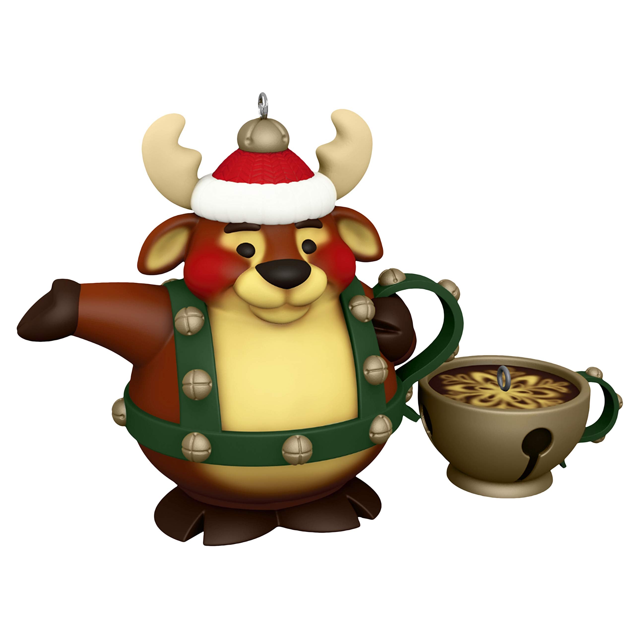 Hallmark Keepsake Christmas Ornaments 2020, Tea Time! Reindeer Teapot and Jingle Bell Teacup, Porcelain, Set of 2 (1999QXR9211)