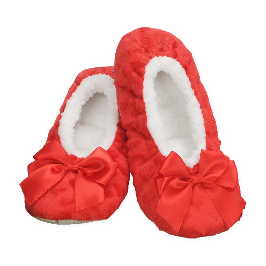 Mini Heart Ballerina Bow Cozy Slippers, Red, Kids Size Large 4/5