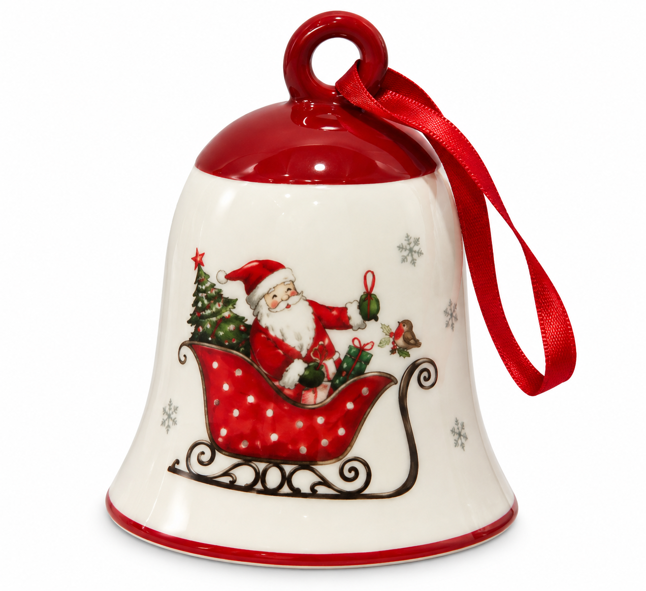 Transpac Ceramic Santa in Sleigh Bell Ornament