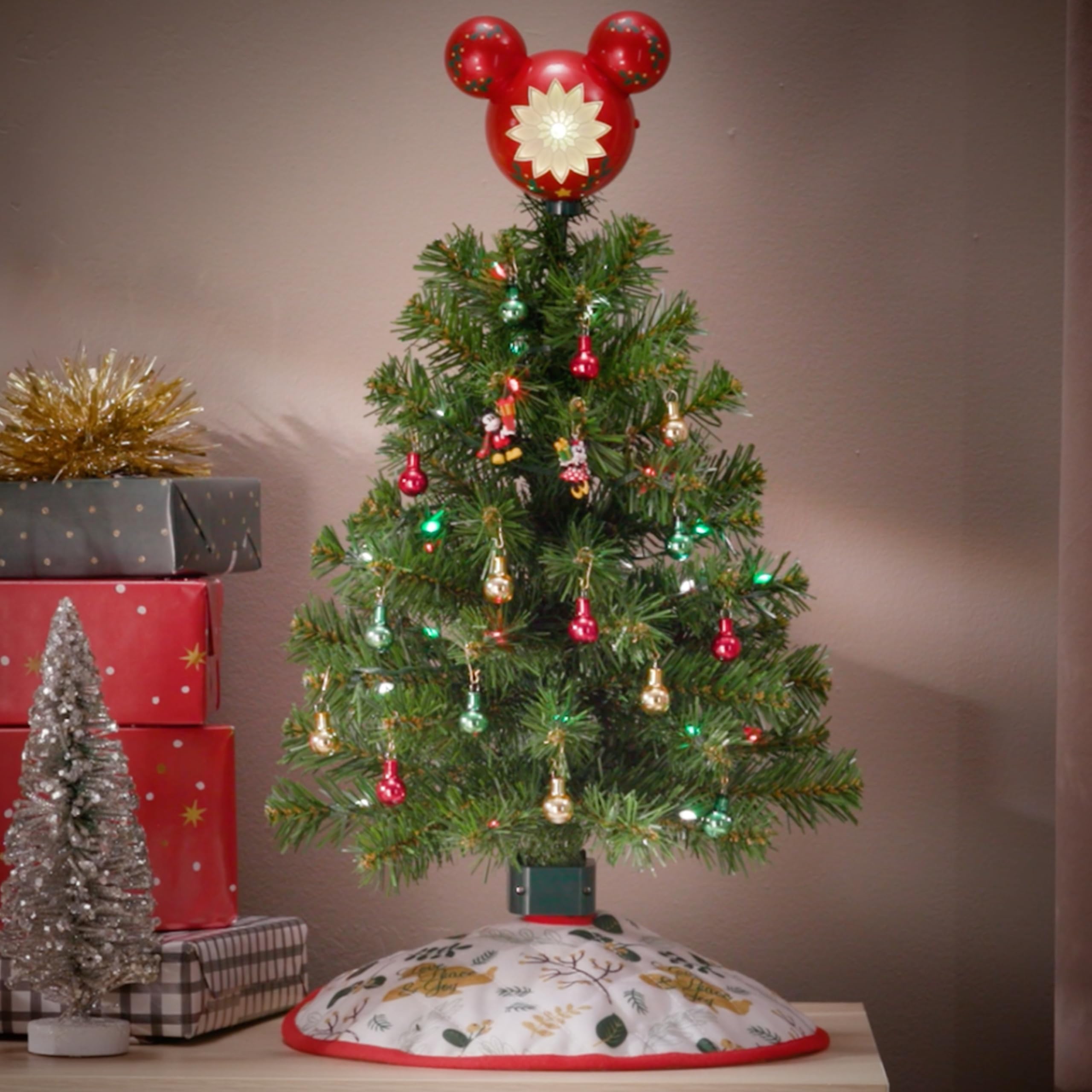 Hallmark Keepsake Disney Mickey Mouse "Love Peace & Joy" Miniature Tree Skirt, 12"