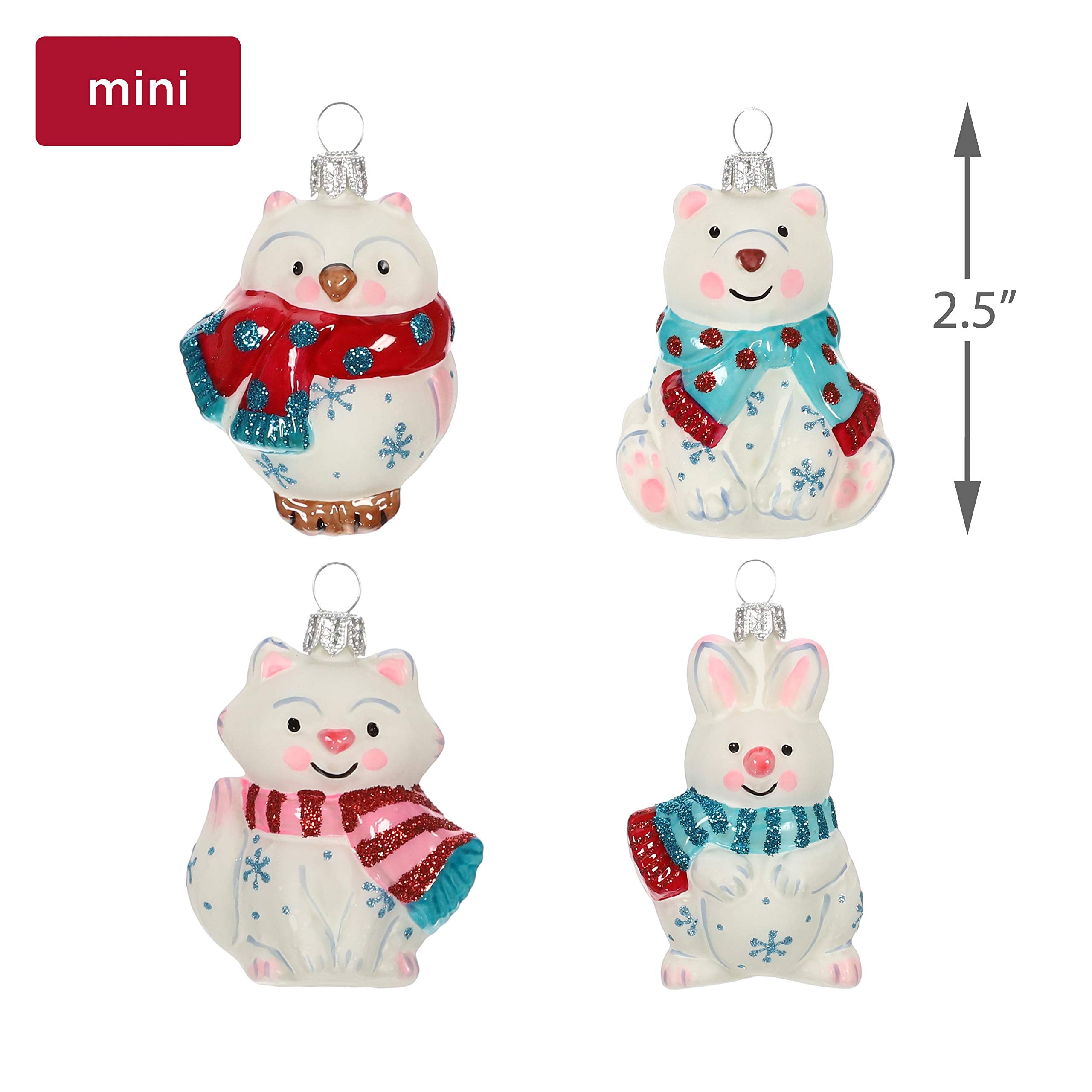 Hallmark Keepsake Mini Christmas Ornaments 2019 Year Dated, Arctic Friends Animals Miniature Blown Glass Ornament, Set of 4