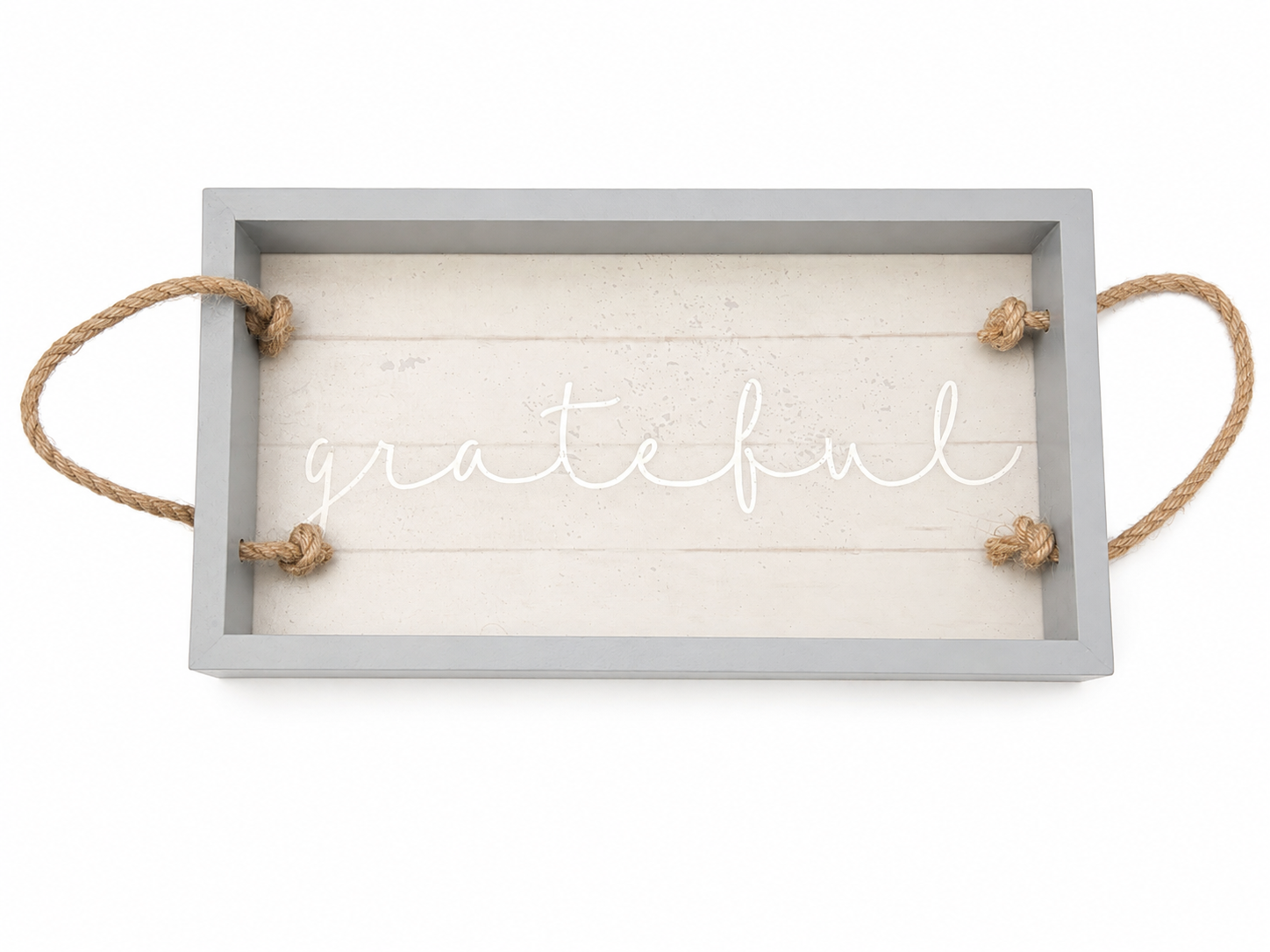 Transpac "Grateful" Wooden Decorative Tray with Rope Handles