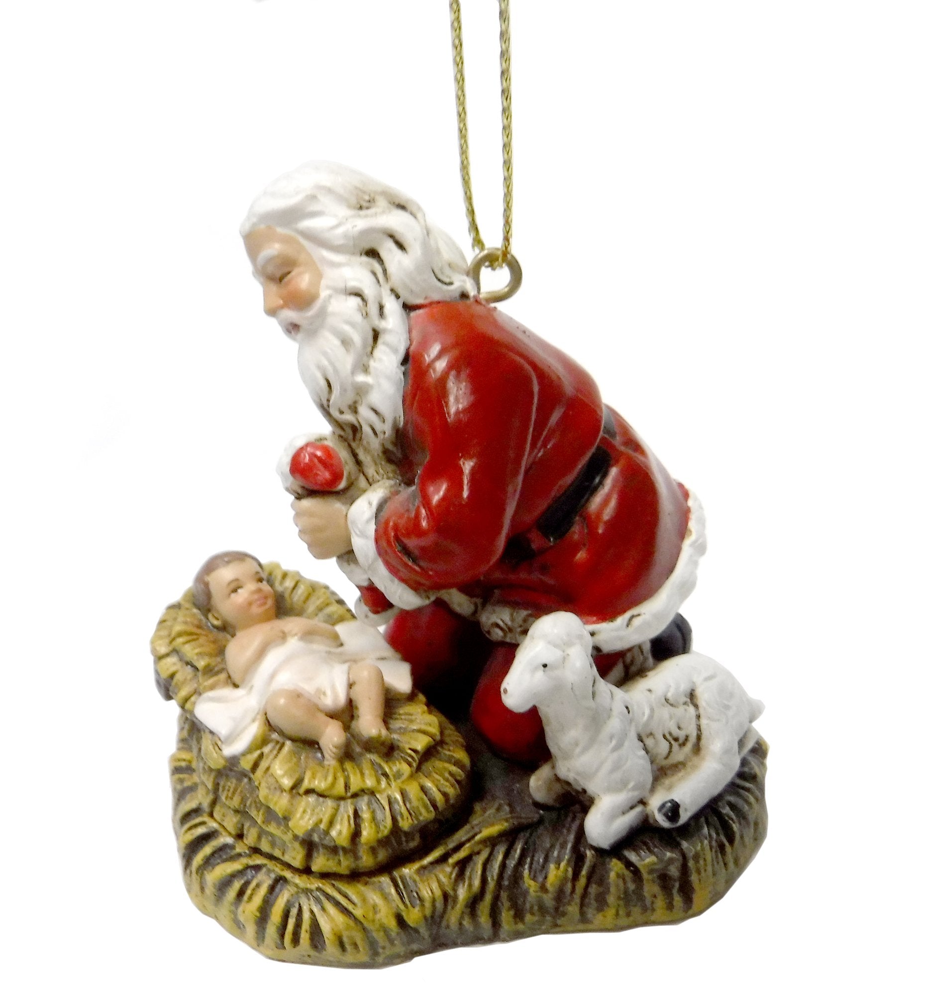 Joseph's Studio Festive Red Kneeling Santa 2.5 inch Resin Stone Decorative Hanging Ornament, Christmas