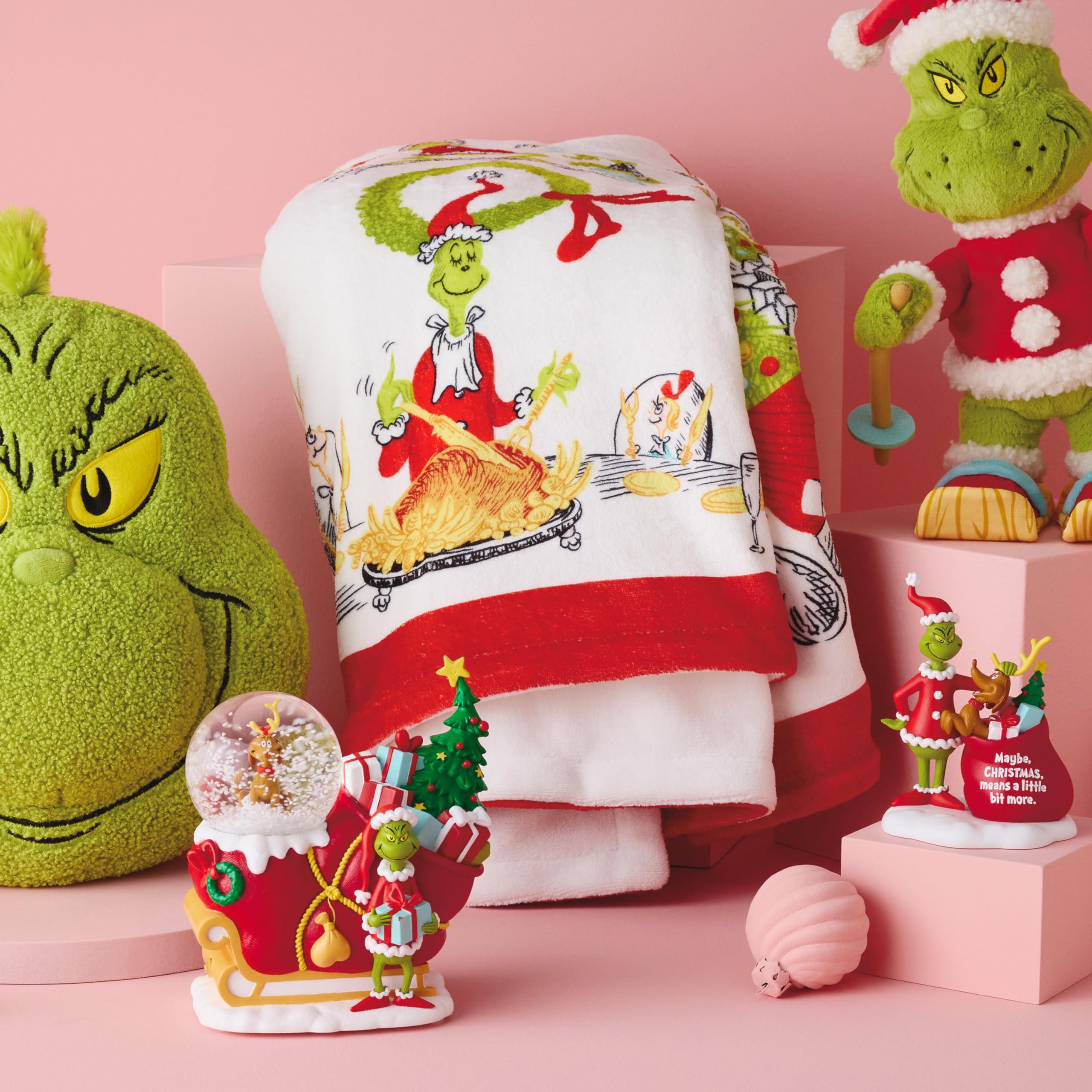 Dr. Seuss How the Grinch Stole Christmas Whoville Feast Plush Throw Blanket 50" x 60"