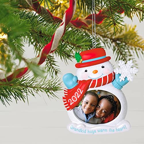 Hallmark Keepsake Plastic, Christmas Ornament 2022 Year-Dated, Grandkid Hugs Snowman Photo Frame