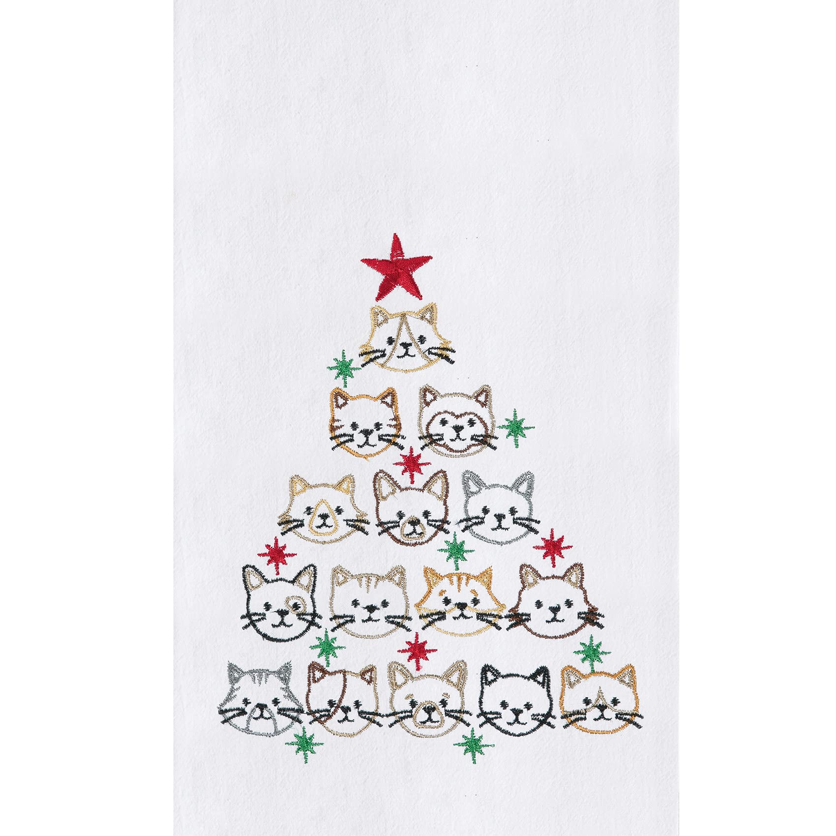 C&F Home Cat Face Christmas Tree Christmas Holiday Machine Washable Cotton Flour Sack Kitchen Towel Decor Decoration 27L x 18W in. 18" x 27" White