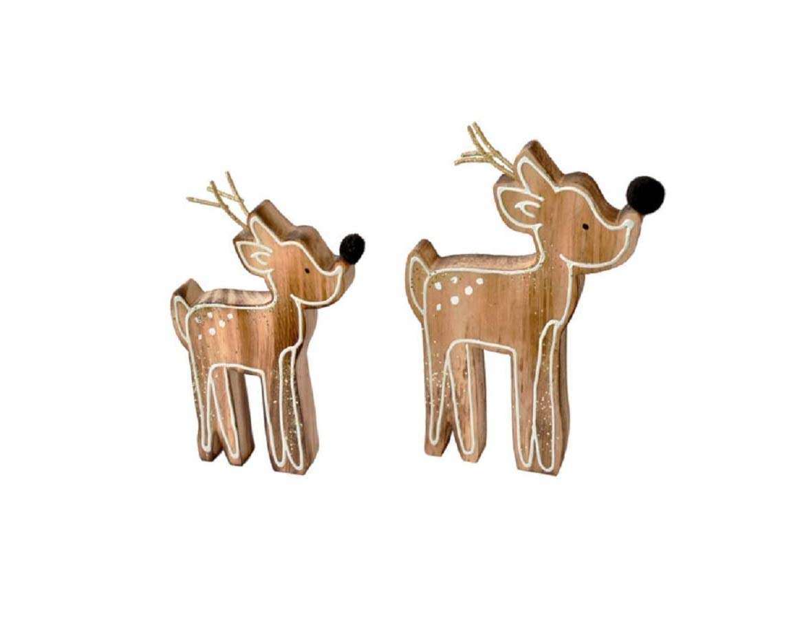 Ganz Two-Piece Set Wooden Reindeer Deer Figurines Tabletop Decor