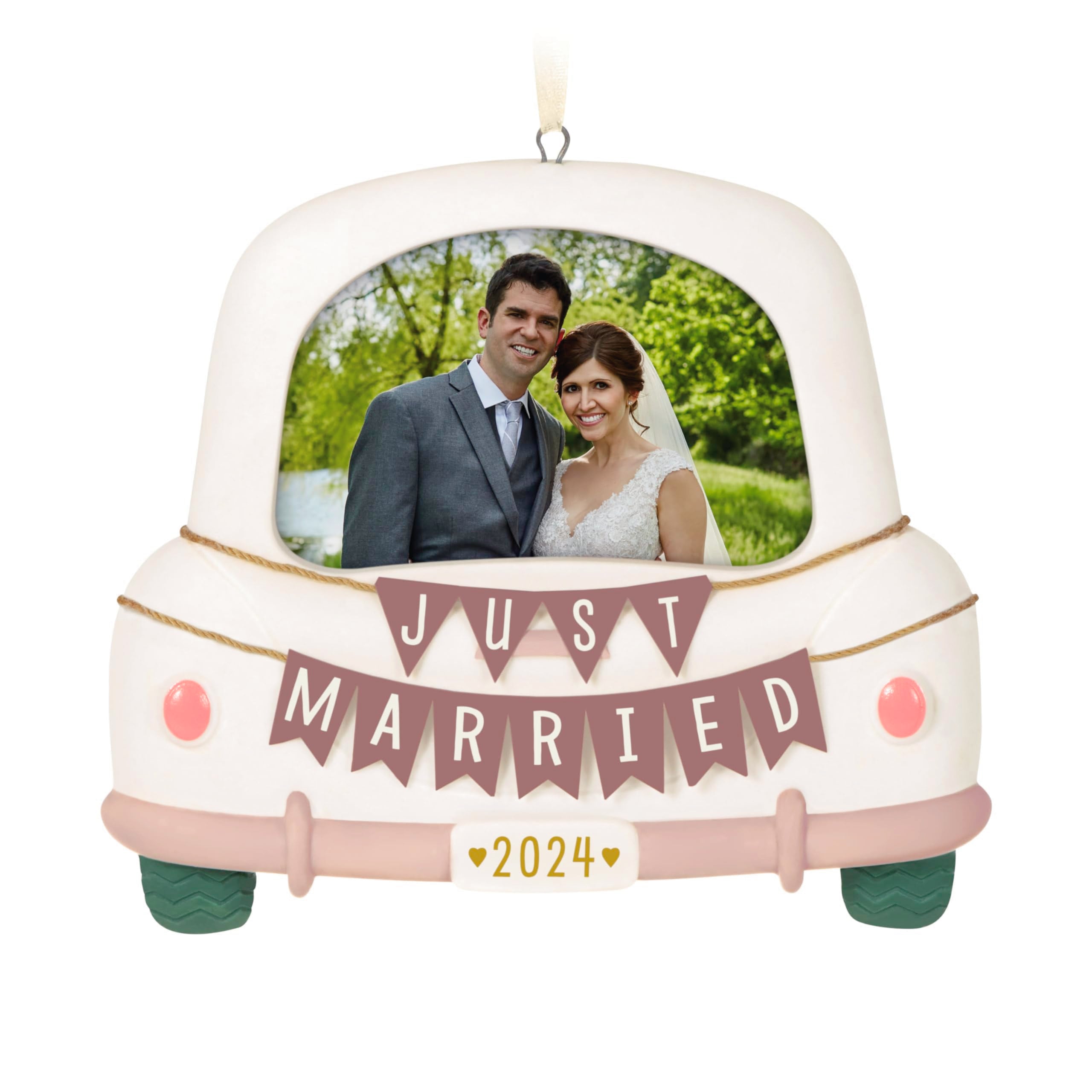 Hallmark Keepsake Christmas Ornament 2024, Just Married Photo Frame, Porcelain, Wedding Gift for Couple