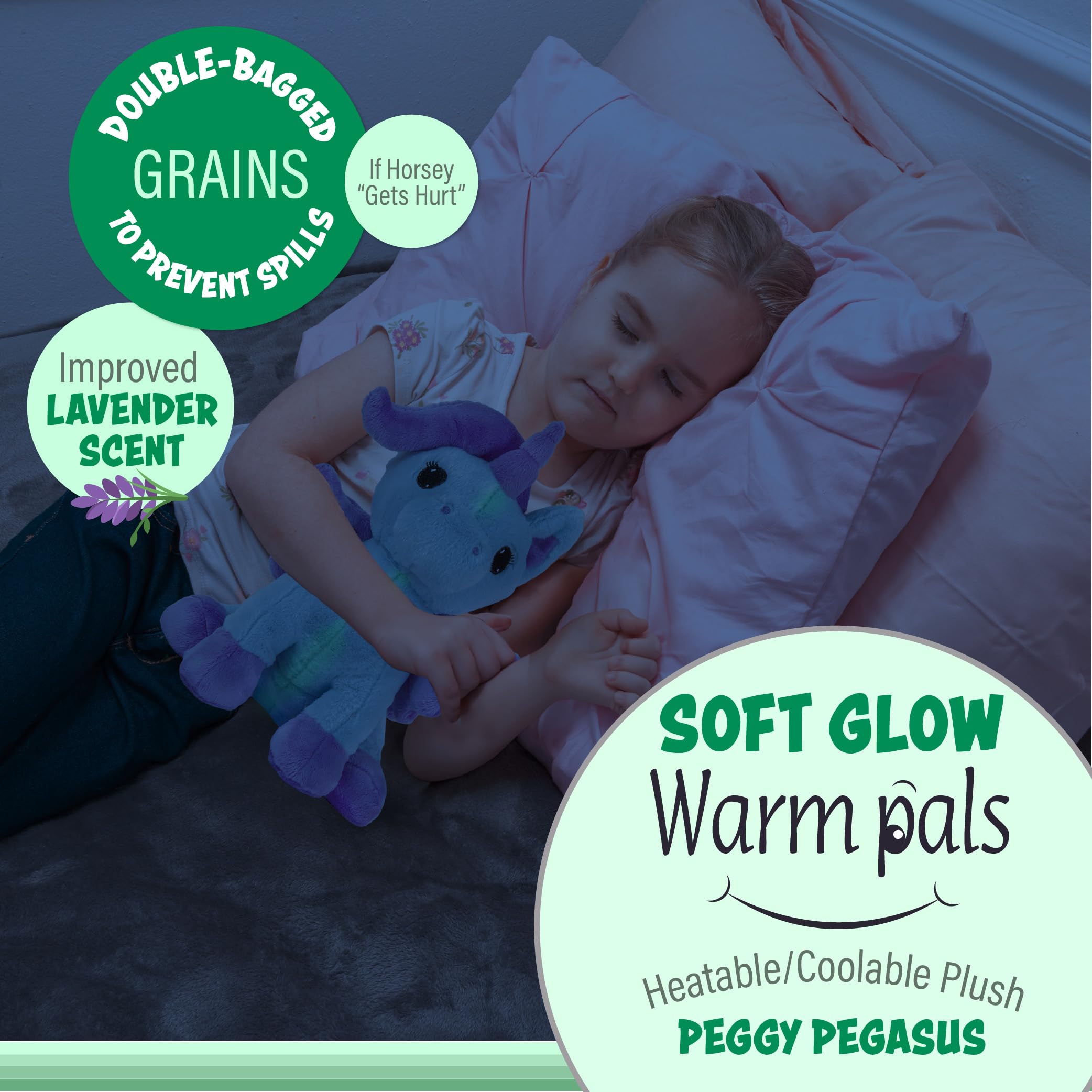 Glow Warm Pals Peggy Pegasus Lavender Microwavable Glow in the Dark Plush NWT