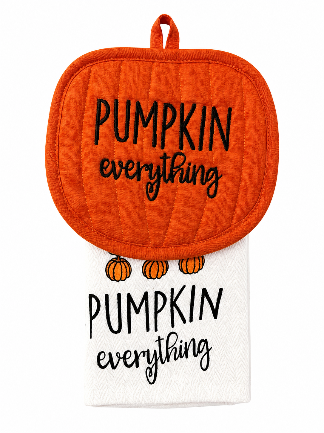 Nidico "Pumpkin Everything" 2-Piece Kitchen Set – Pumpkin-Shaped Pot Holder & 16" x 26" Kitchen Towel