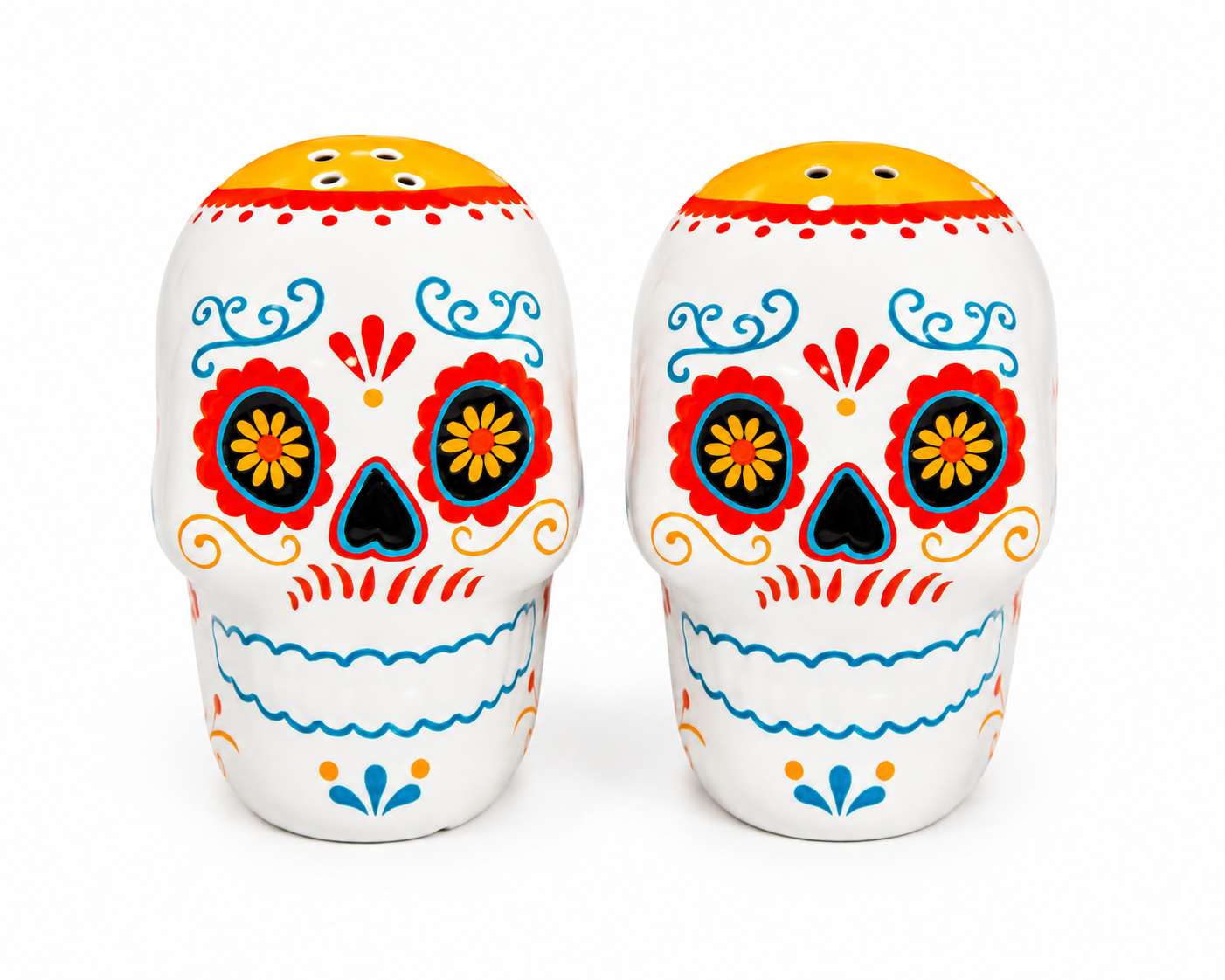 Gallerie II Sugar Skull Ceramic Day of the Dead Salt & Pepper Shakers Set of 2 Fall Autumn Harvest Dia De Los Muertos Halloween Dining Dinner Kitchen Condiment Dinnerware Decor Decoration