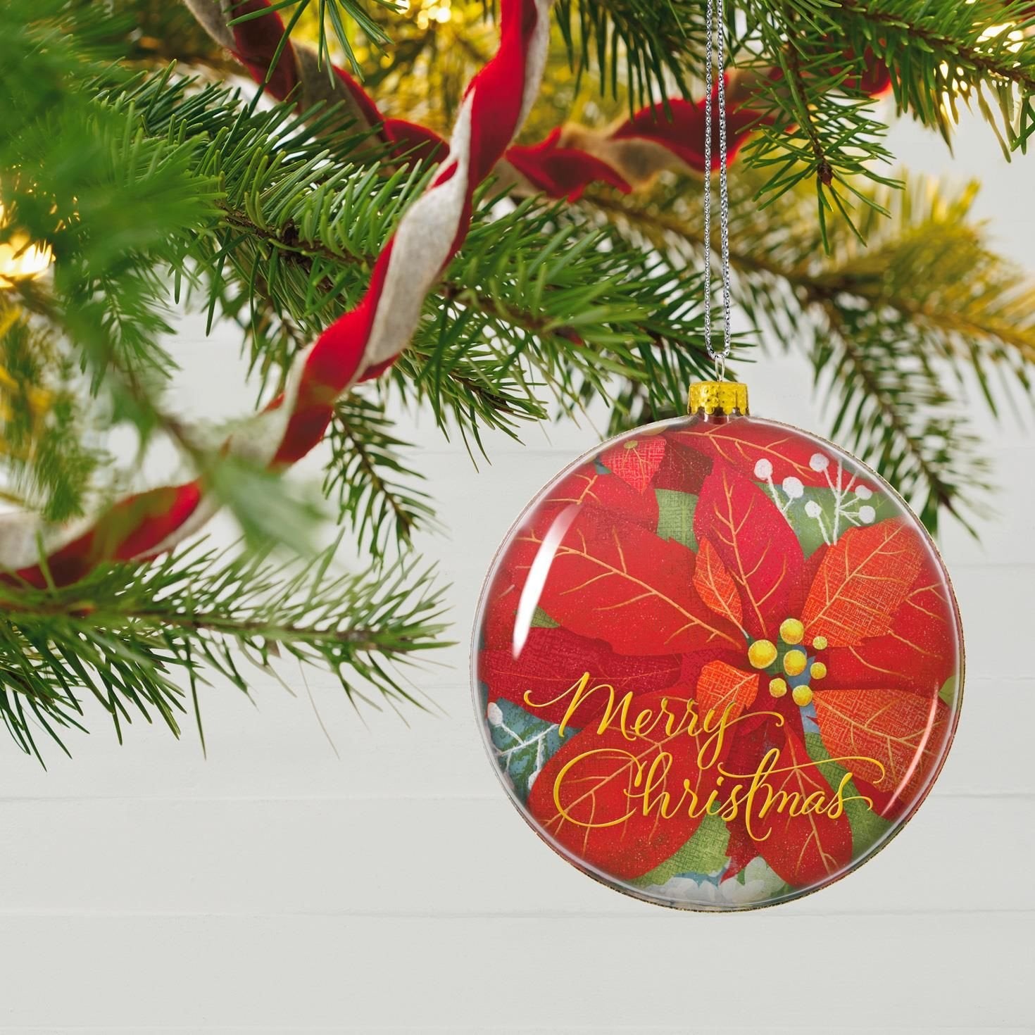 Hallmark Keepsake Ornament Merry Christmas Glass Poinsettia Santa Claus