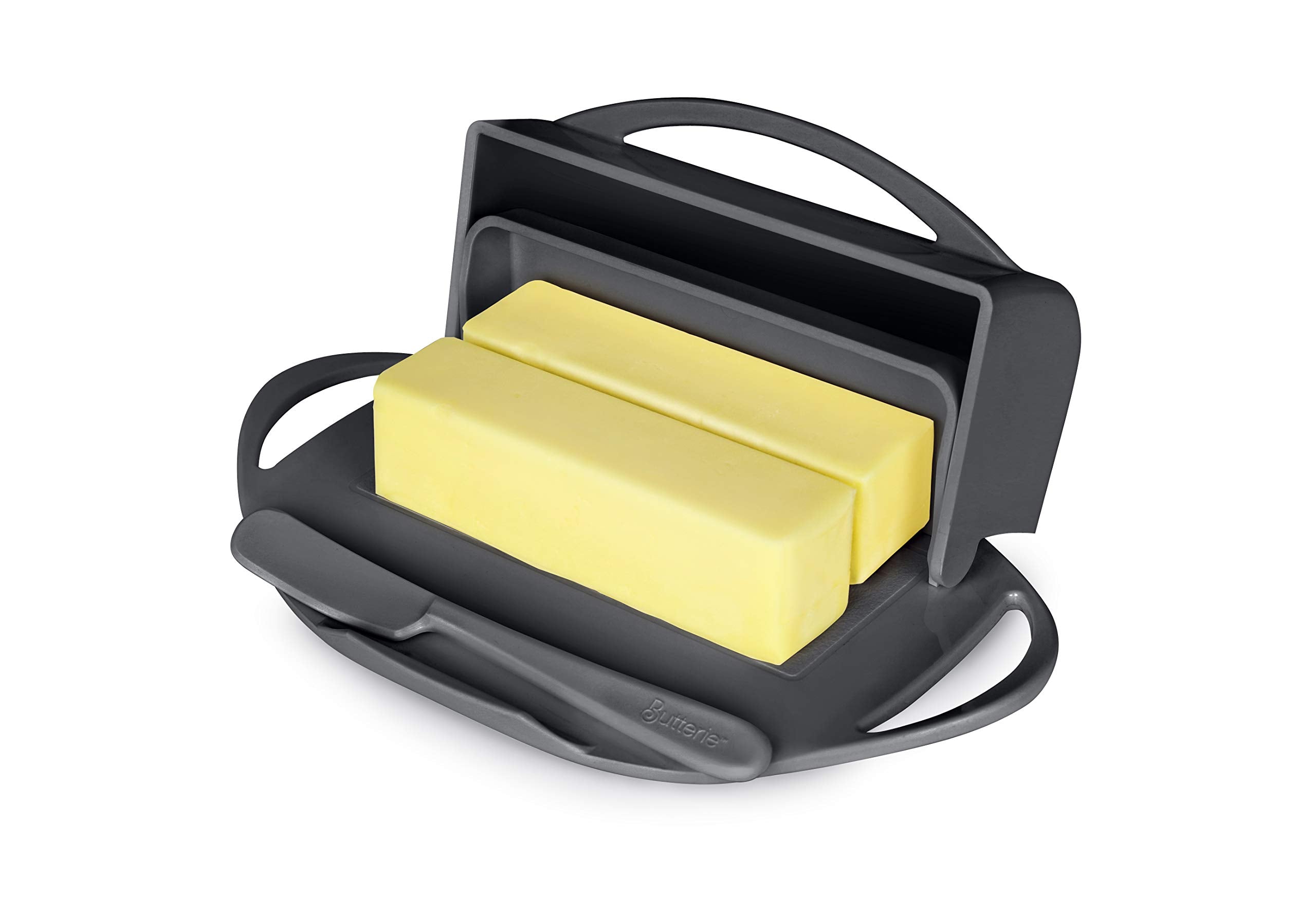 Butter Dish with Attached Flip-Top Lid - gray