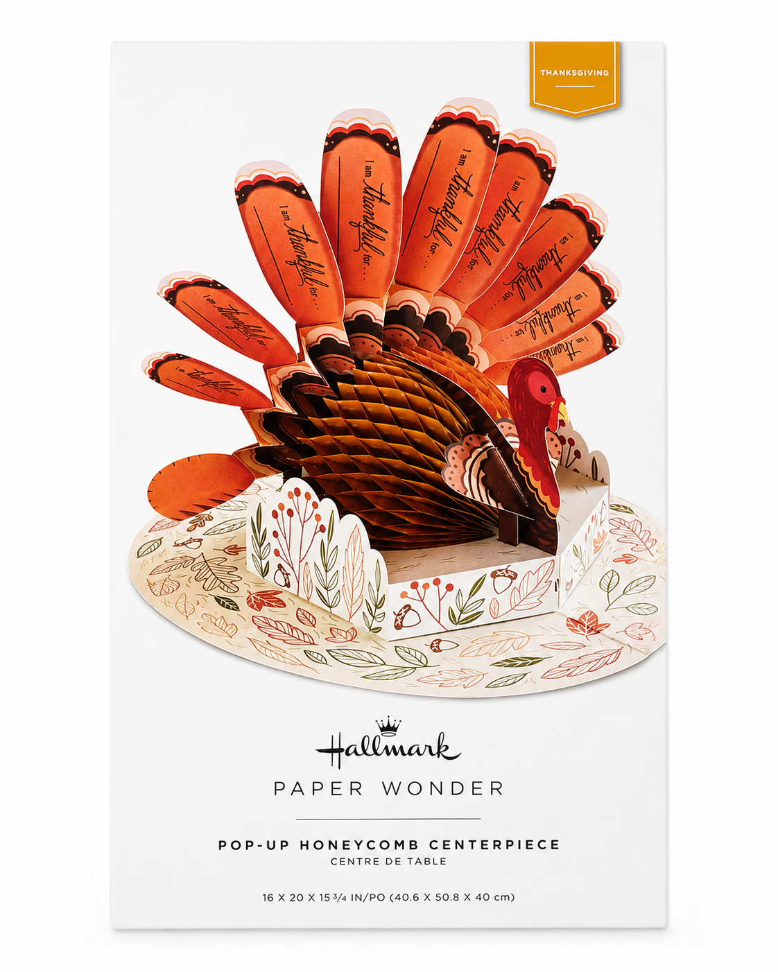 Hallmark Paper Wonder Pop-Up Honeycomb Thanksgiving Turkey Centerpiece